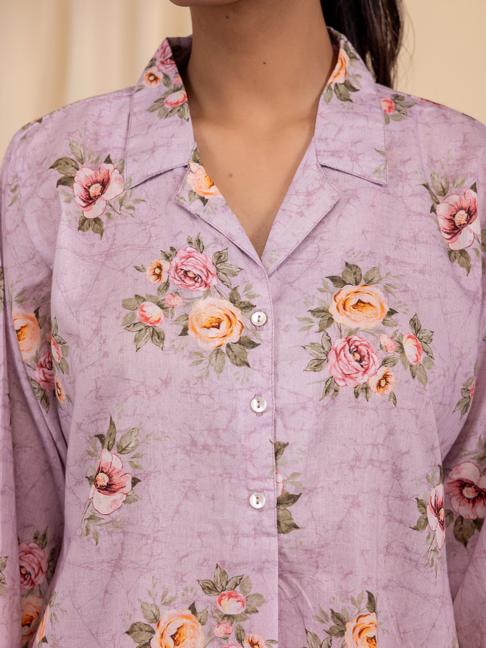 English Lavender Collared Voile Night Suit