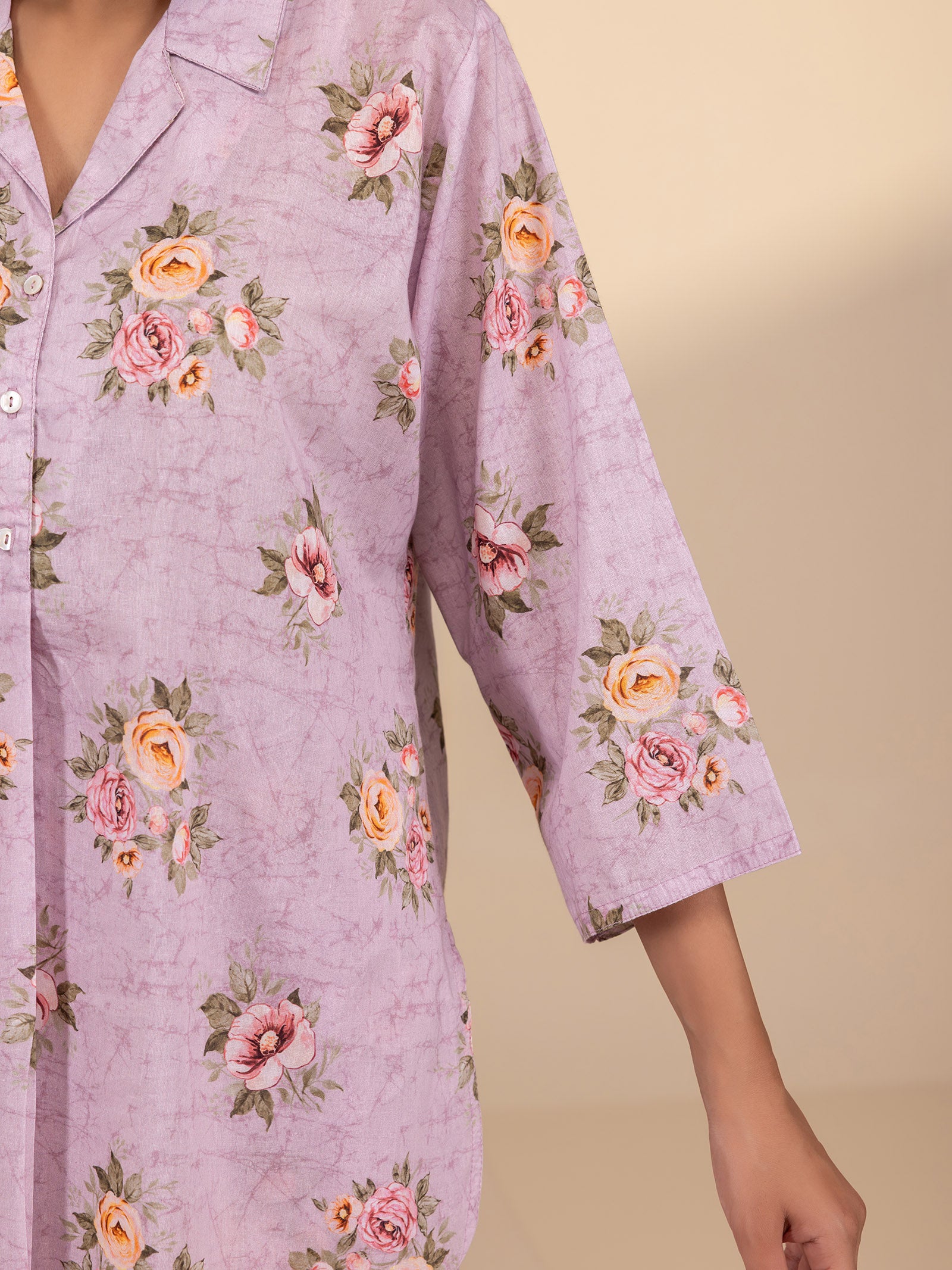 English Lavender Collared Voile Night Suit