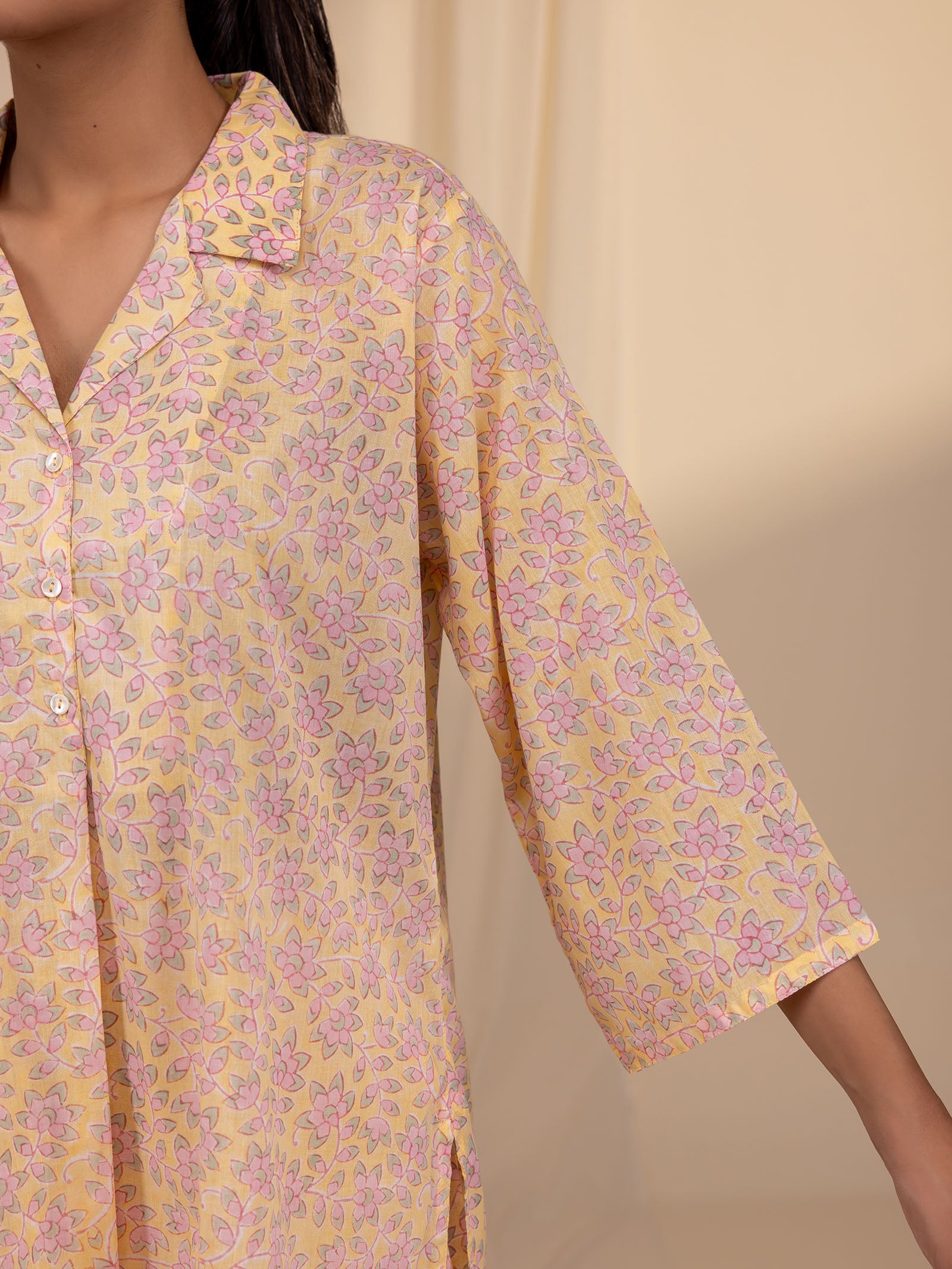 Lemon Blossom Collared Voile Night Suit