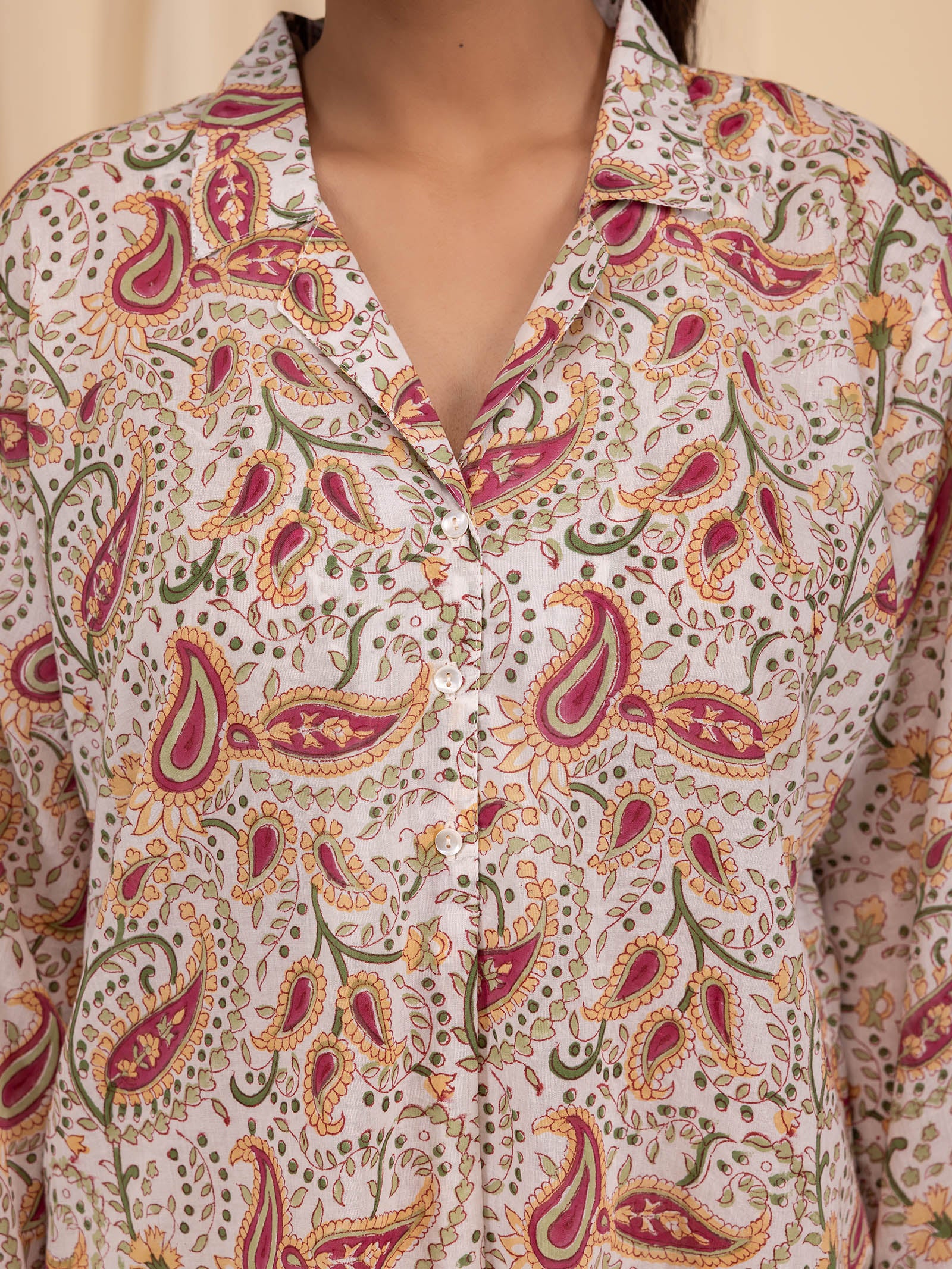 Paisley Collared Cotton Night Suit