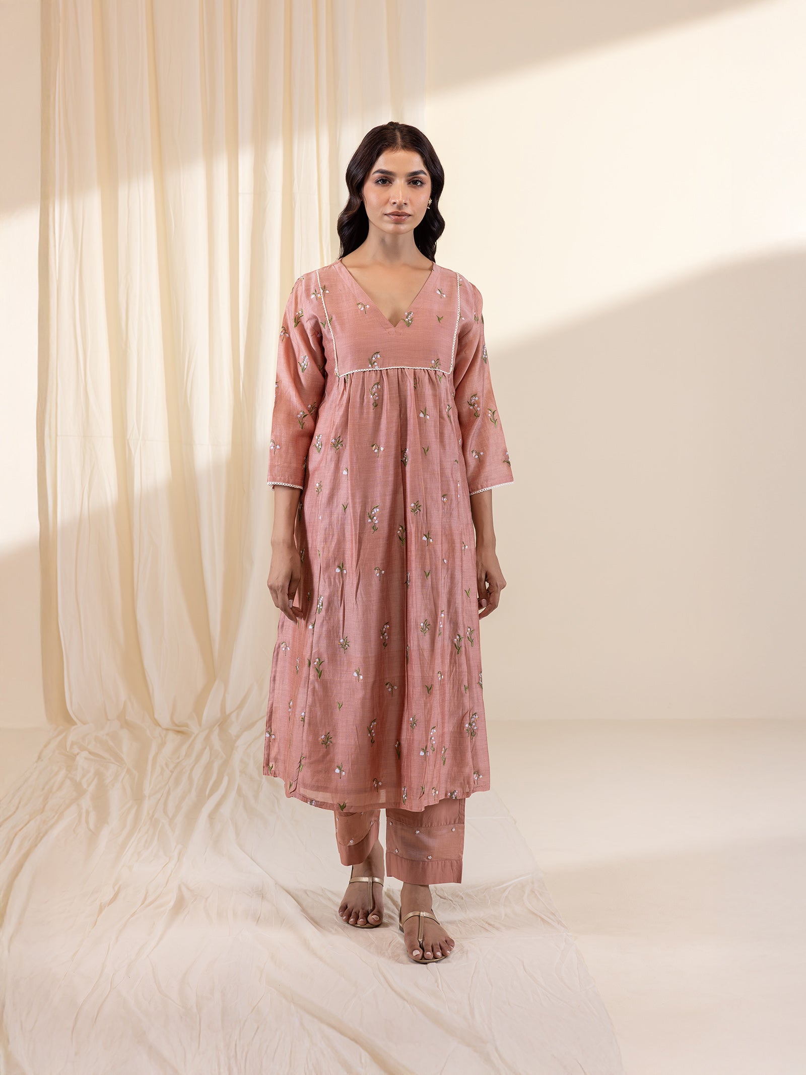 Alice In Wonderland Peach Chanderi Kurta