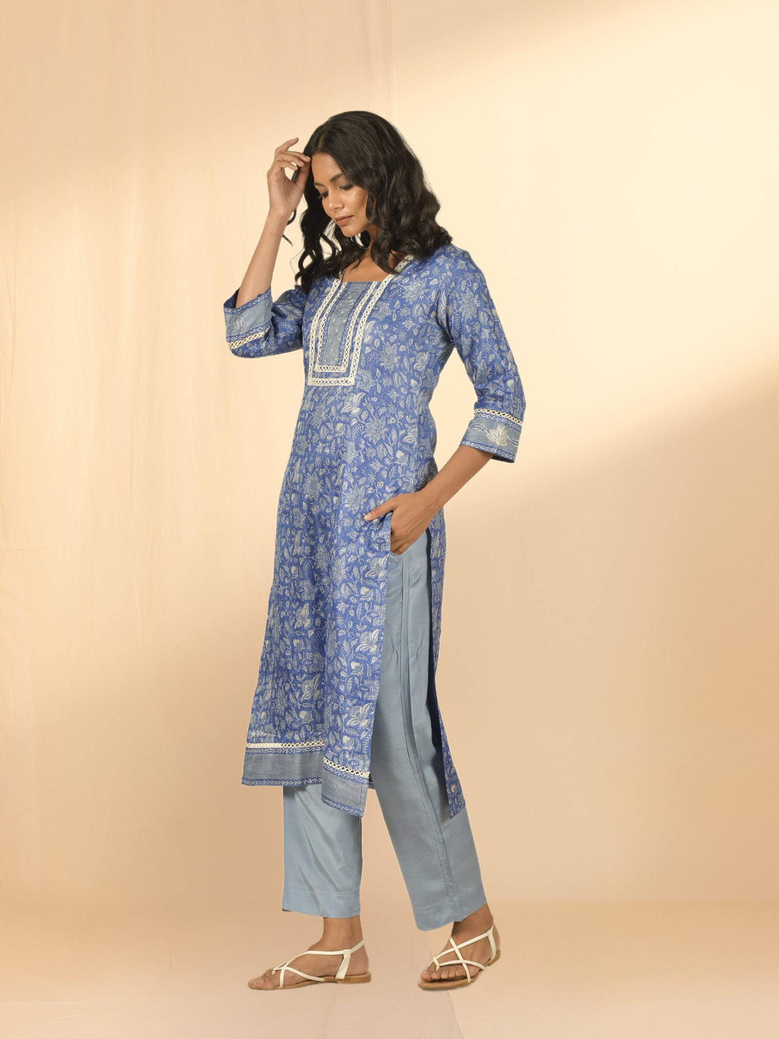 Electric Blue Tussar Silk Kurta