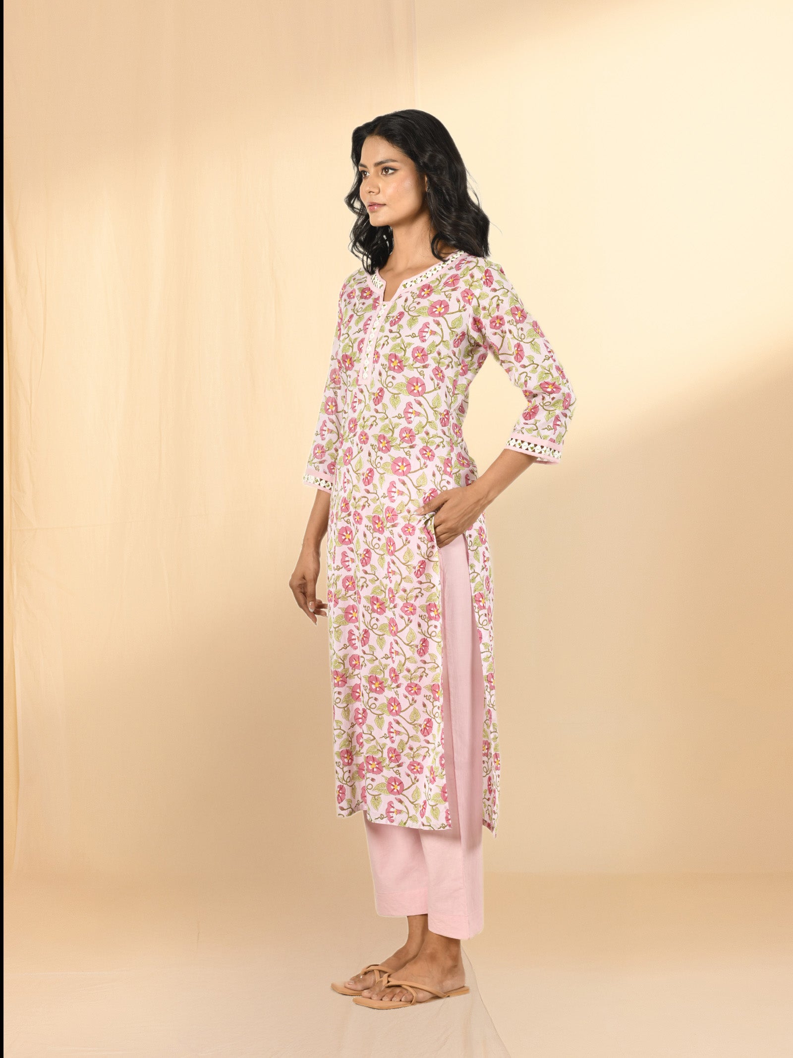 Pink Petunias Voile Kurta