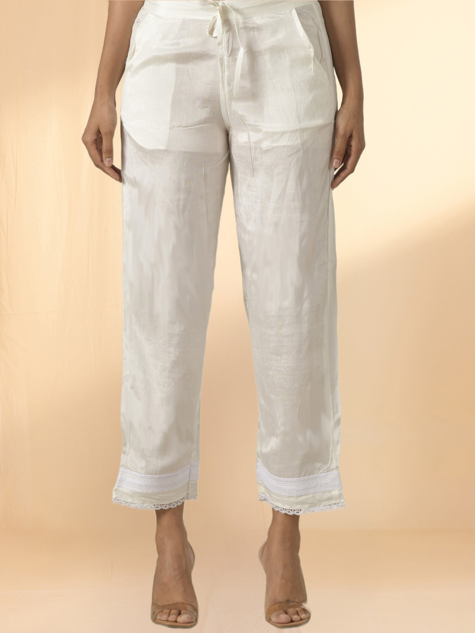 White Bamboo Silk Straight Pant