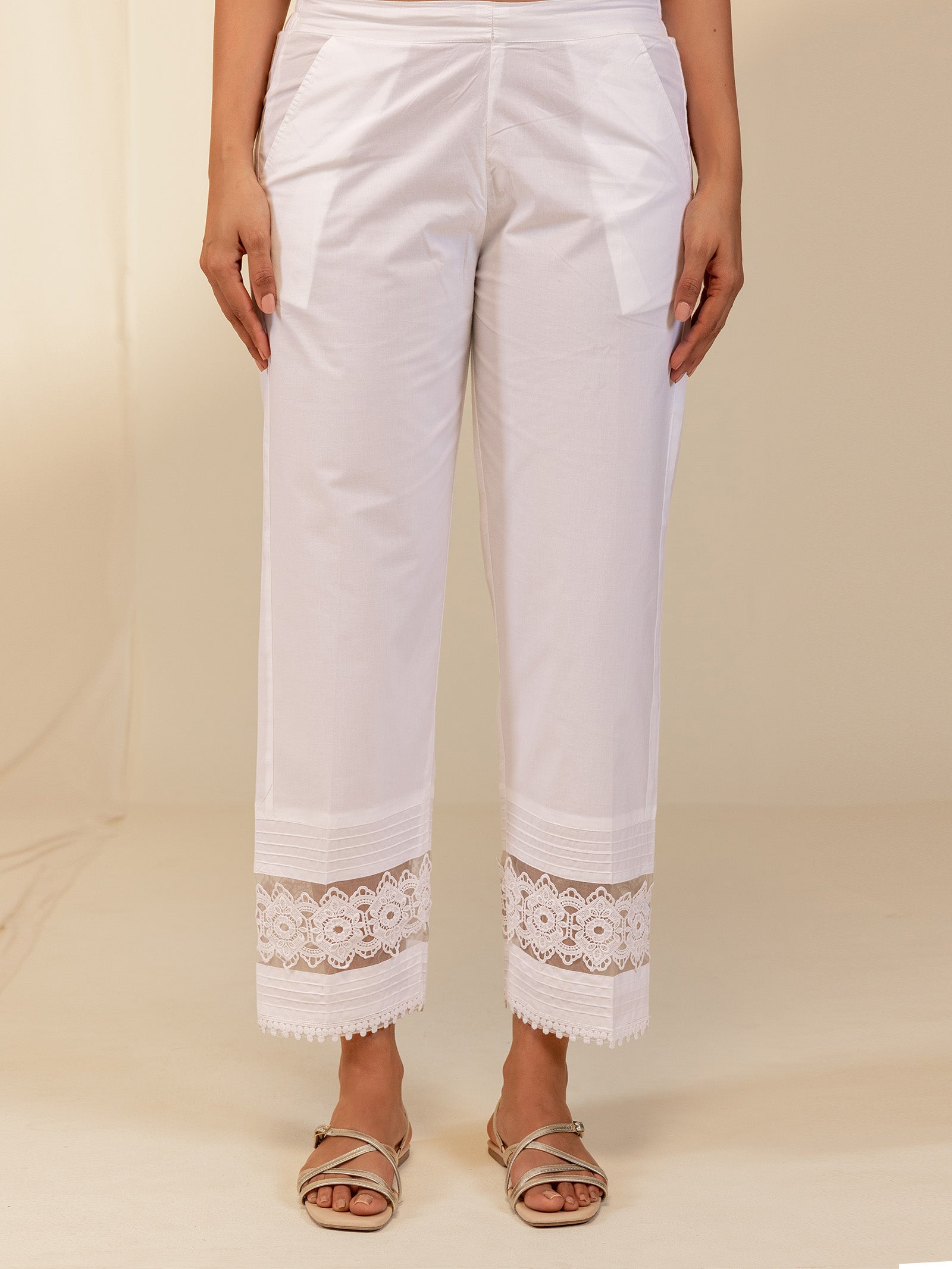 Oyster Lace Cotton Straight Pant