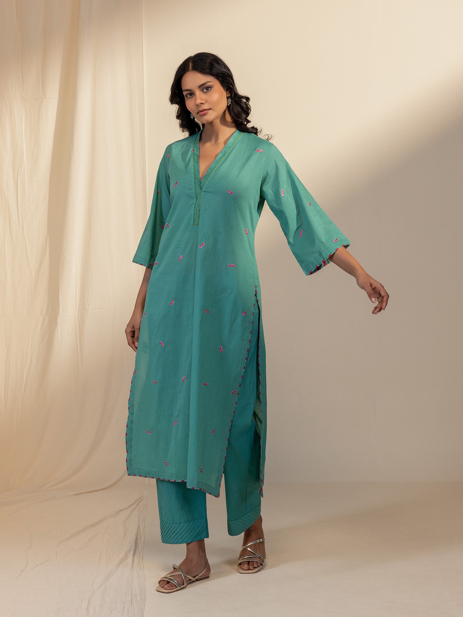 The Artisans Teal Voile Kurta