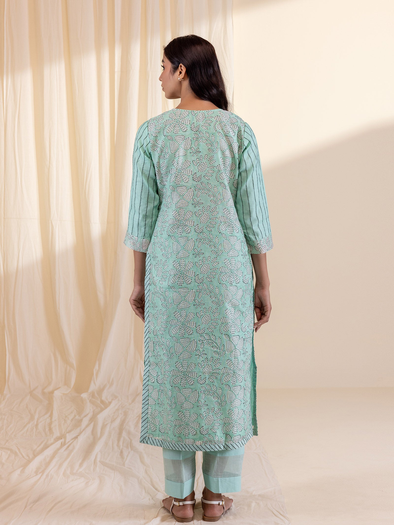 Aqua Flower Chanderi Kurta