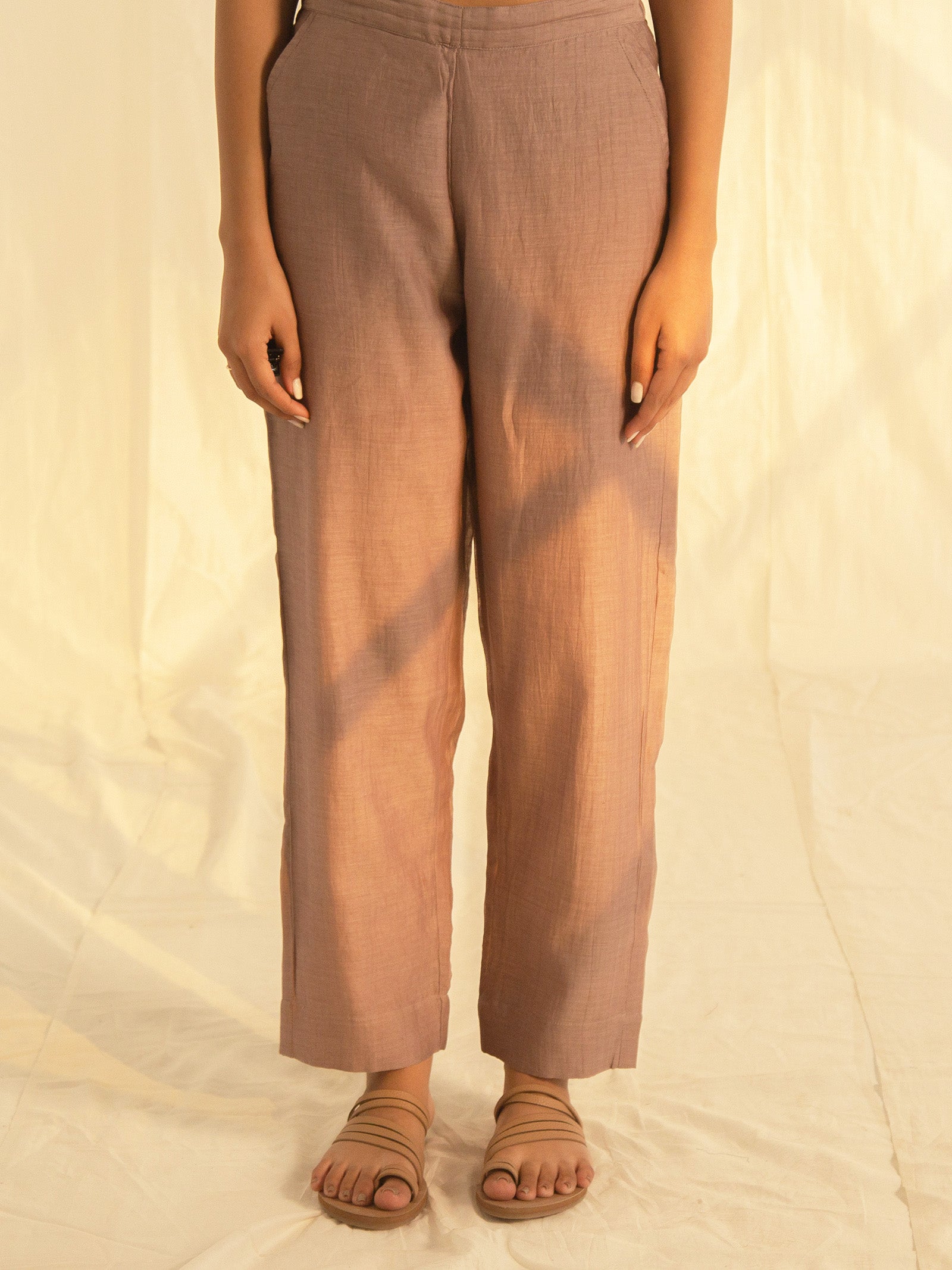 Needle Work Mushroom Chanderi Straight Pant