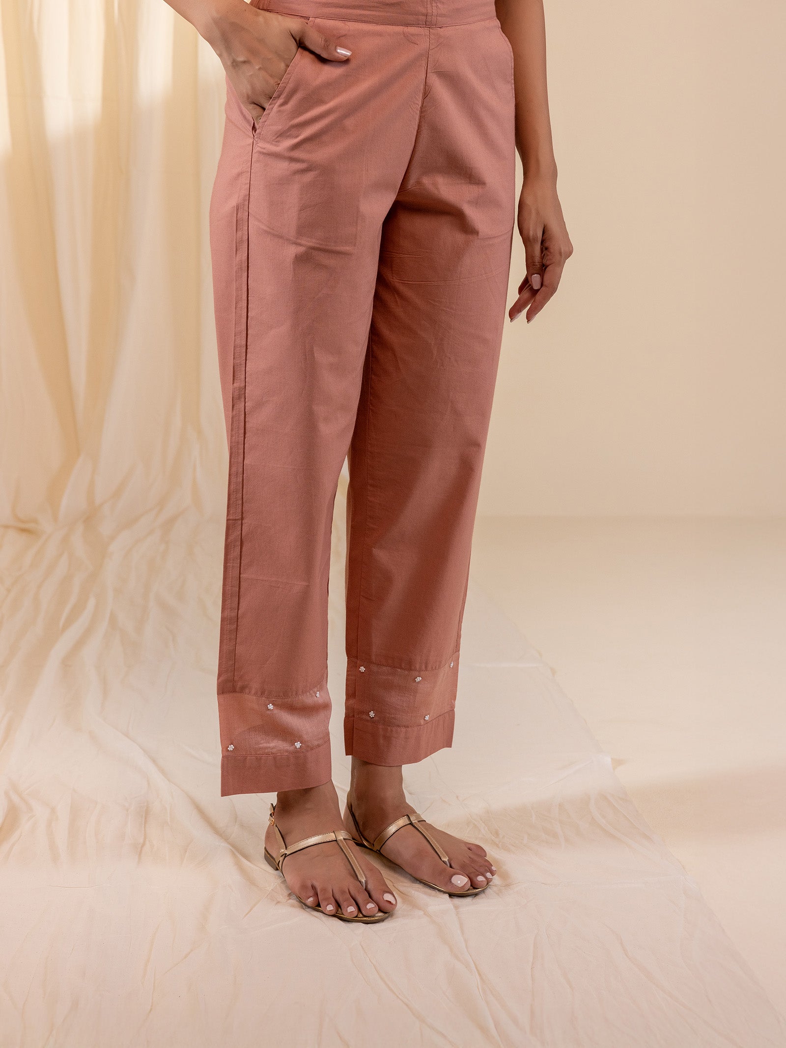Alice In Wonderland Peach Cotton Straight Pants