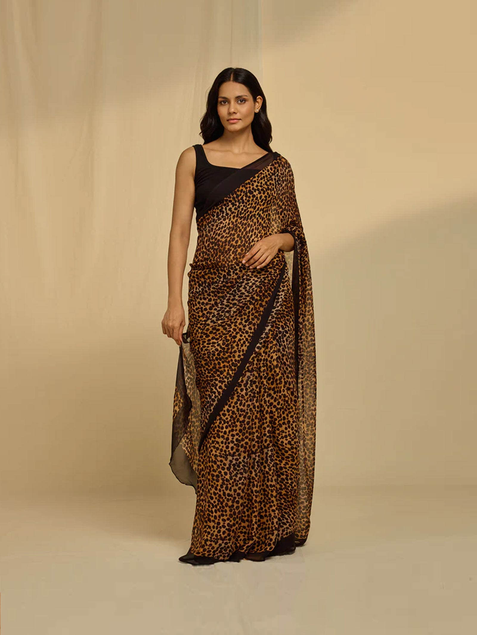 Animal Attack Chiffon Saree - Leopard