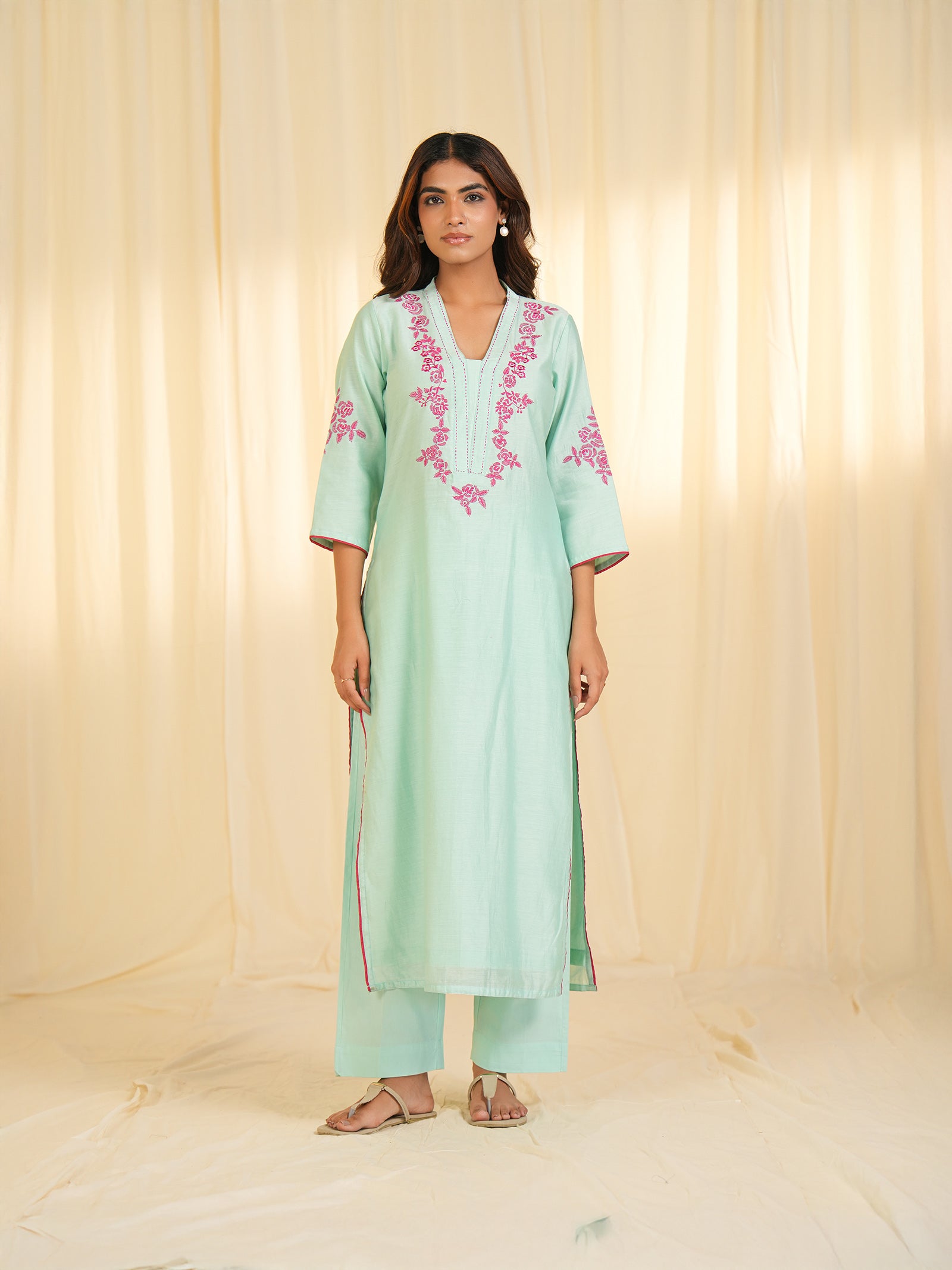 Aqua Rose Chanderi Kurta