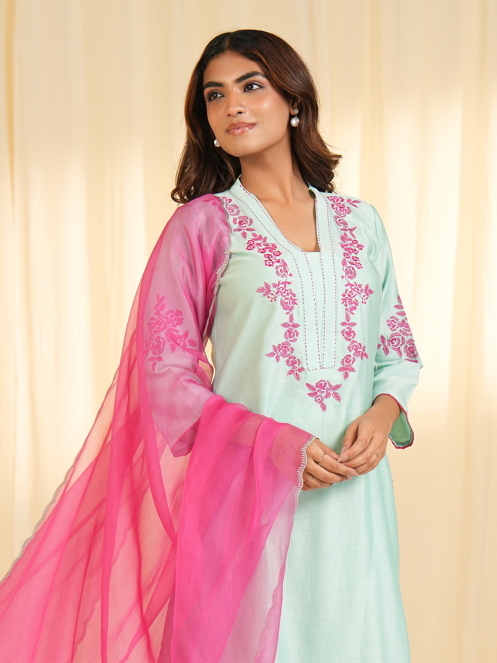 Aqua Rose Organza Dupatta