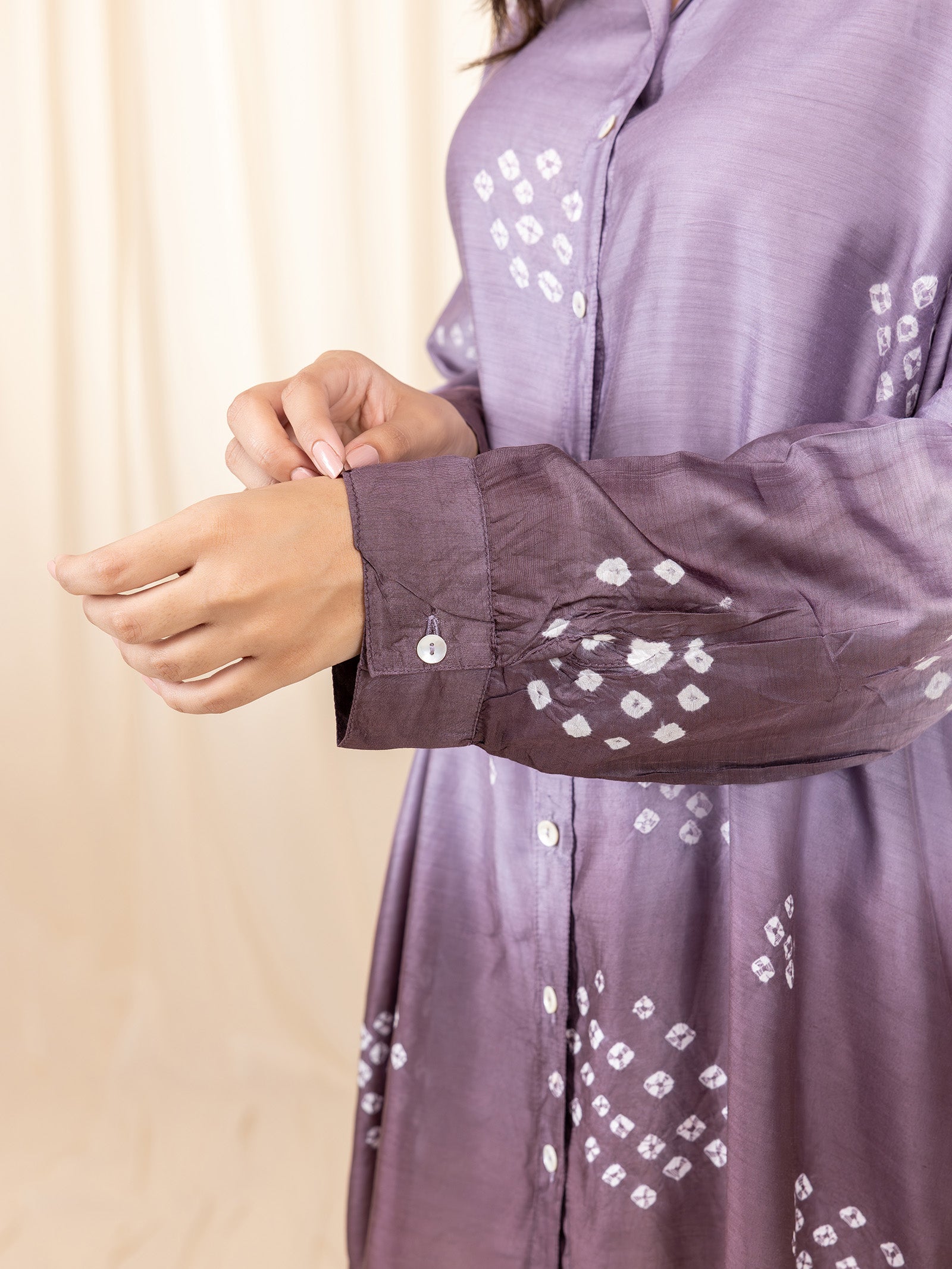 Bandhej Lilac Viscose Silk Shirt