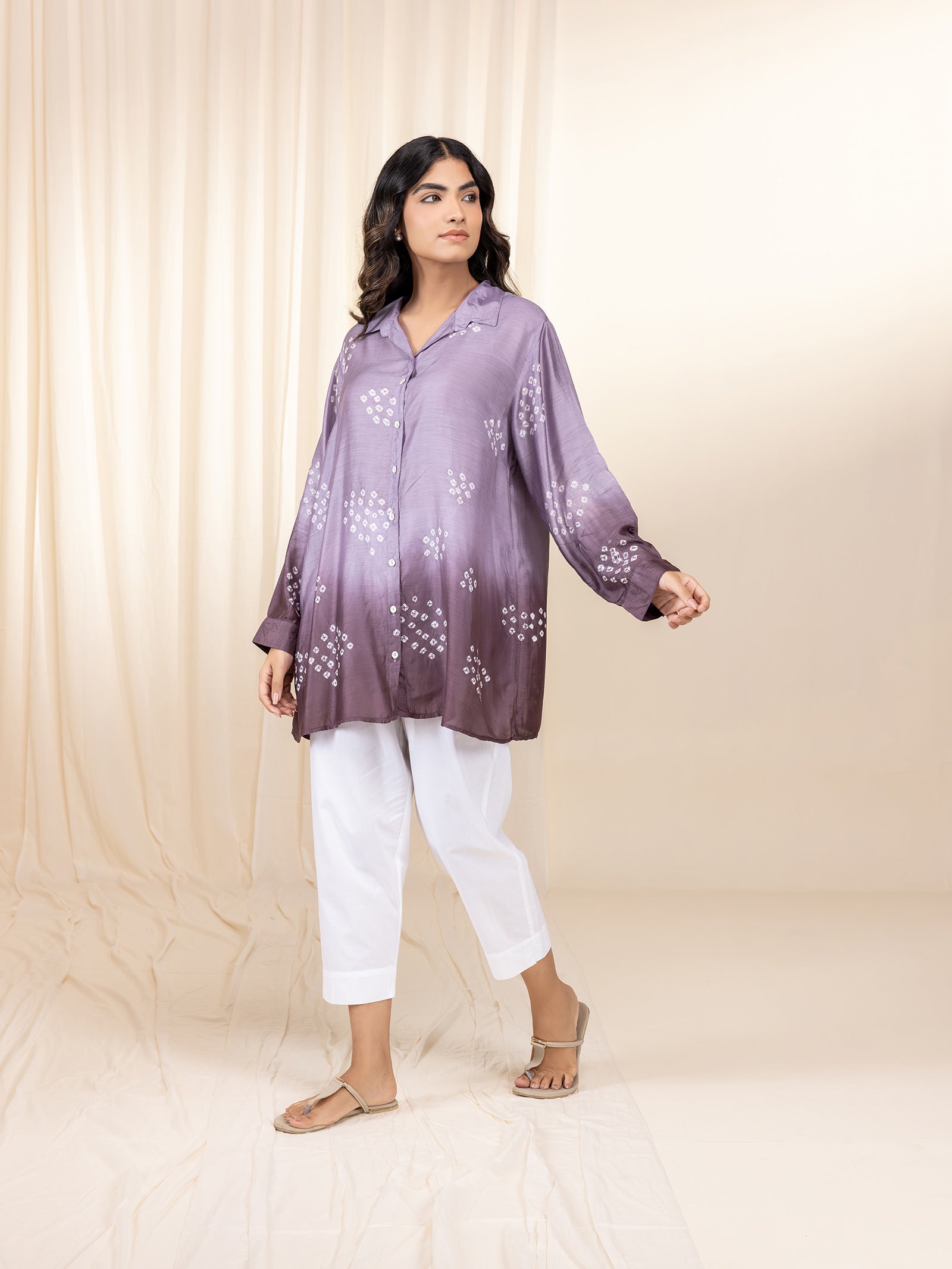 Bandhej Lilac Viscose Silk Shirt