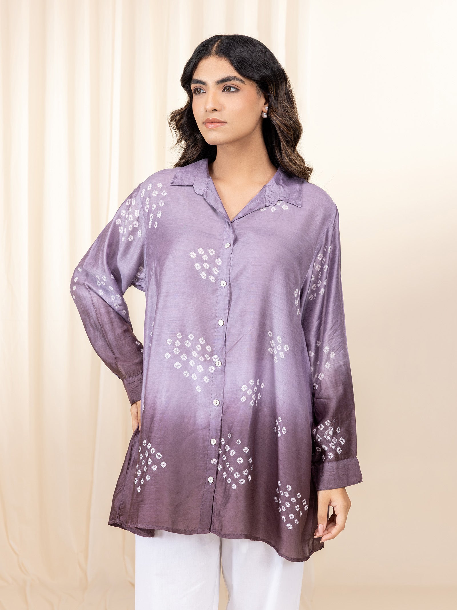 Bandhej Lilac Viscose Silk Shirt