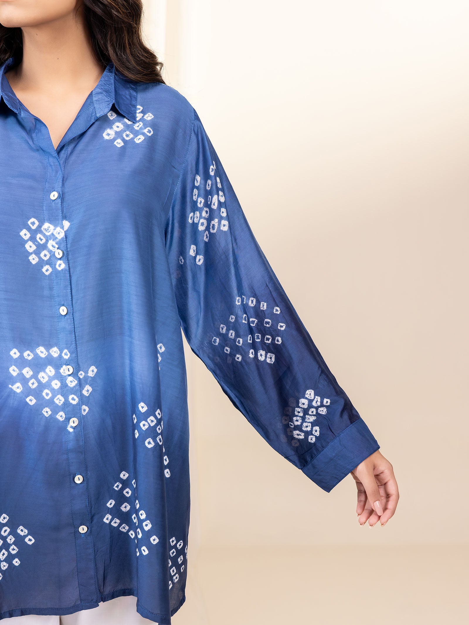 Bandhej Blue Viscose Silk Shirt