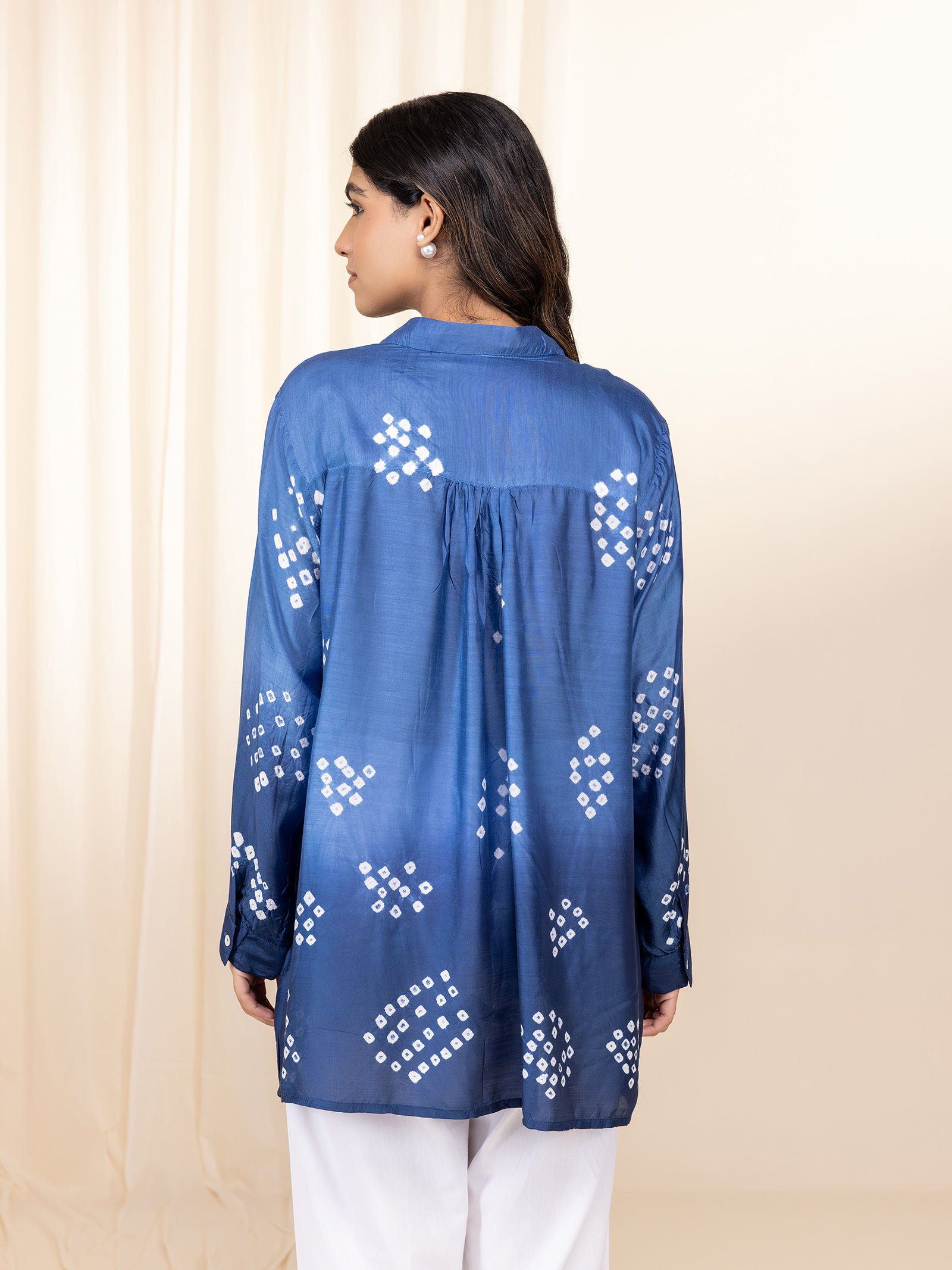 Bandhej Blue Viscose Silk Shirt