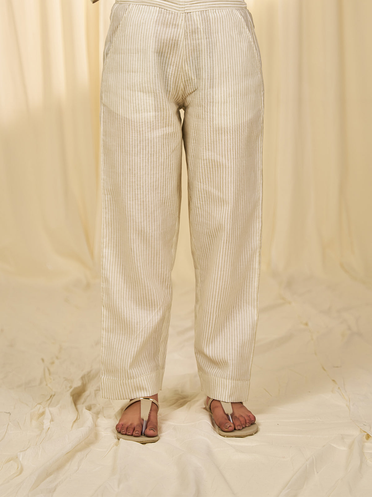 Bare Ivory Rosa Chanderi Straight Pants