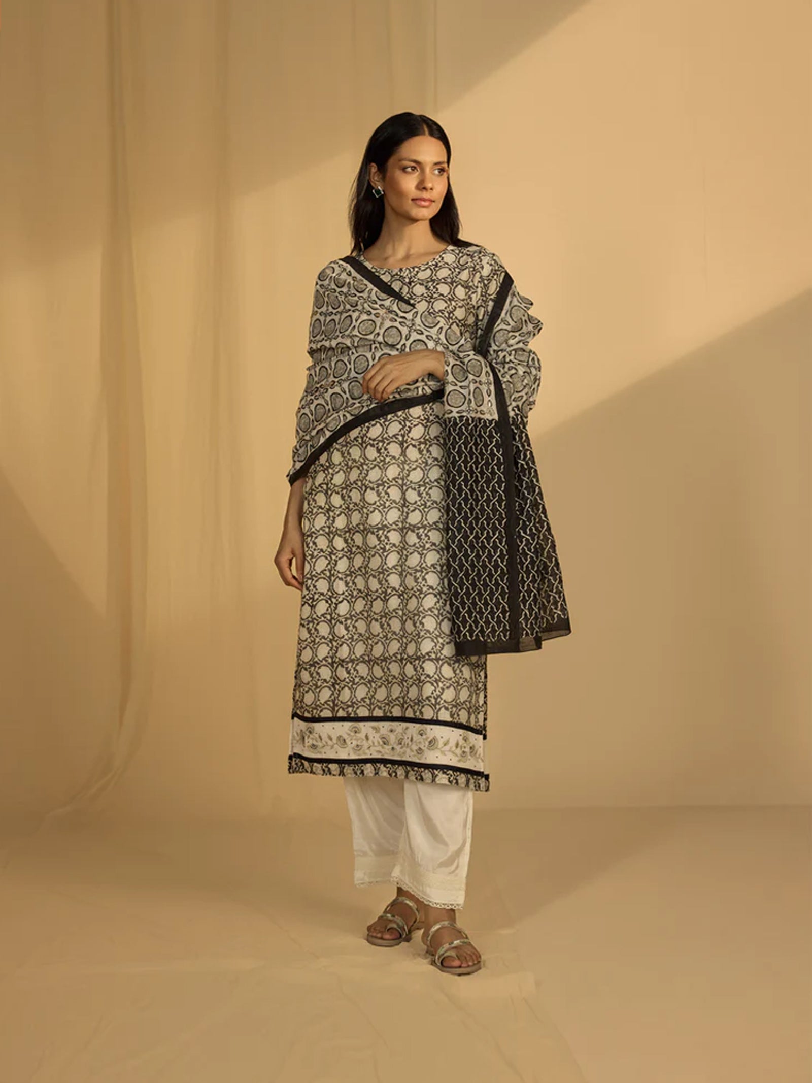 Black Gold-Emb Chanderi Dupatta