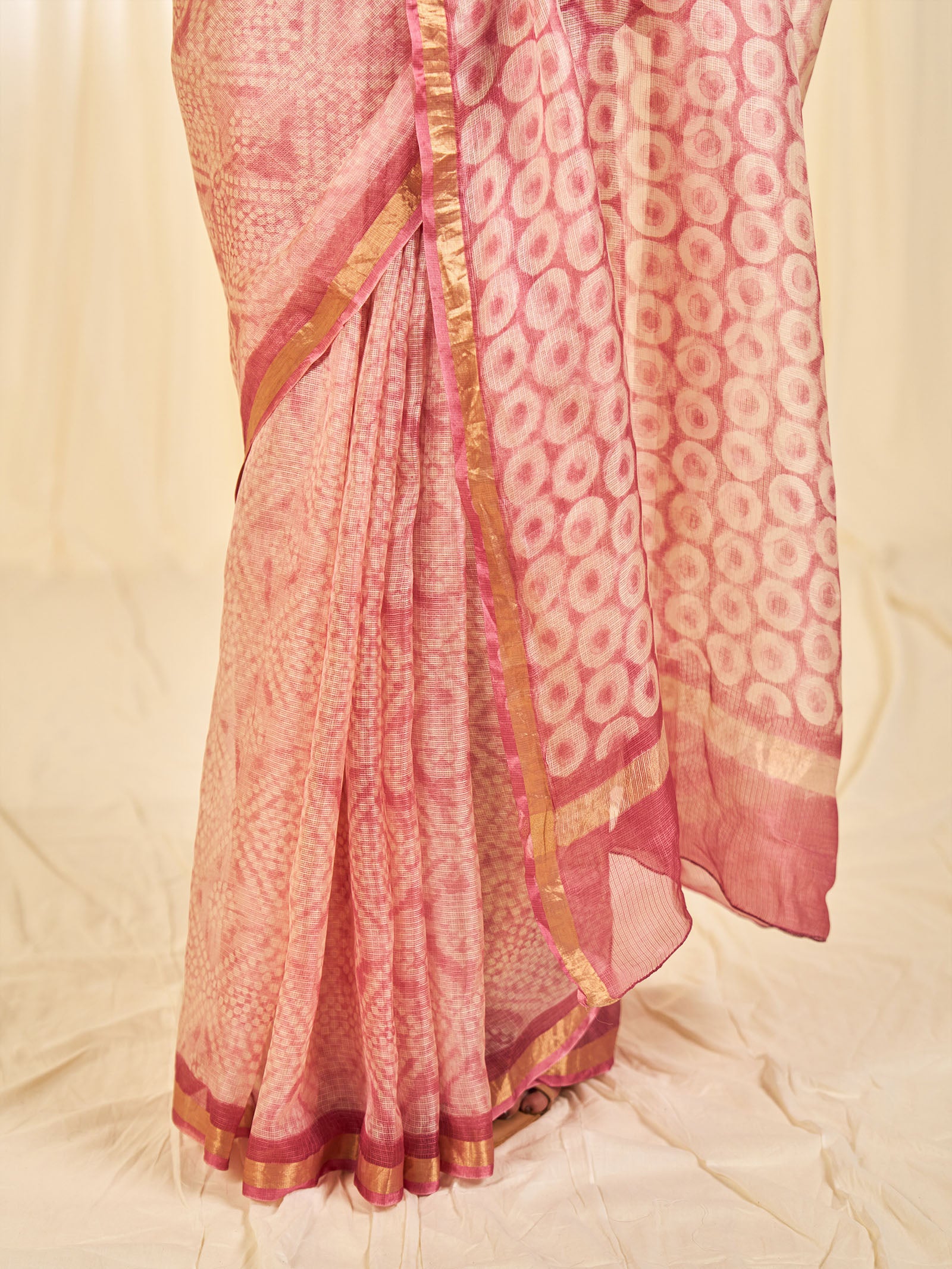 Block Bandhej Pink Kota Silk Saree
