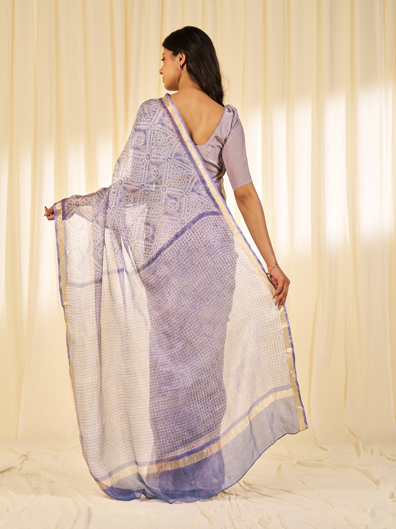 Block Bandhej Purple Kota Silk Saree
