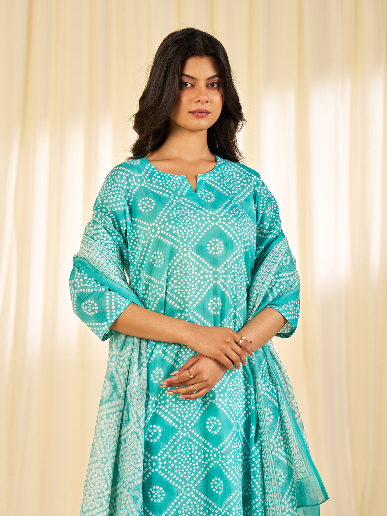 Block Bandhej Teal Chanderi Dupatta