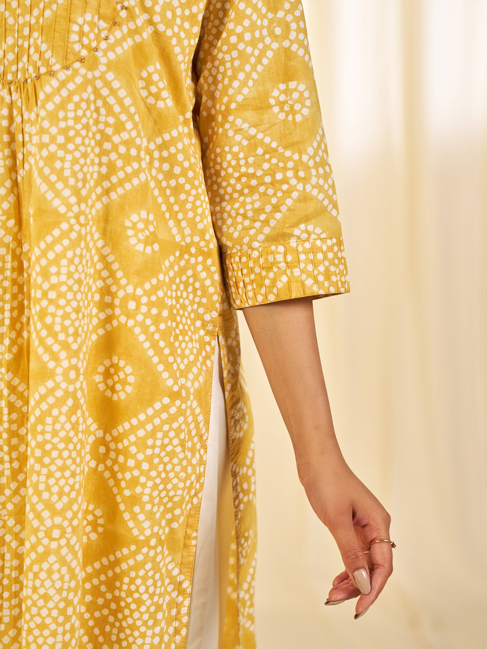 Block Bandhej Yellow Cotton Kurta