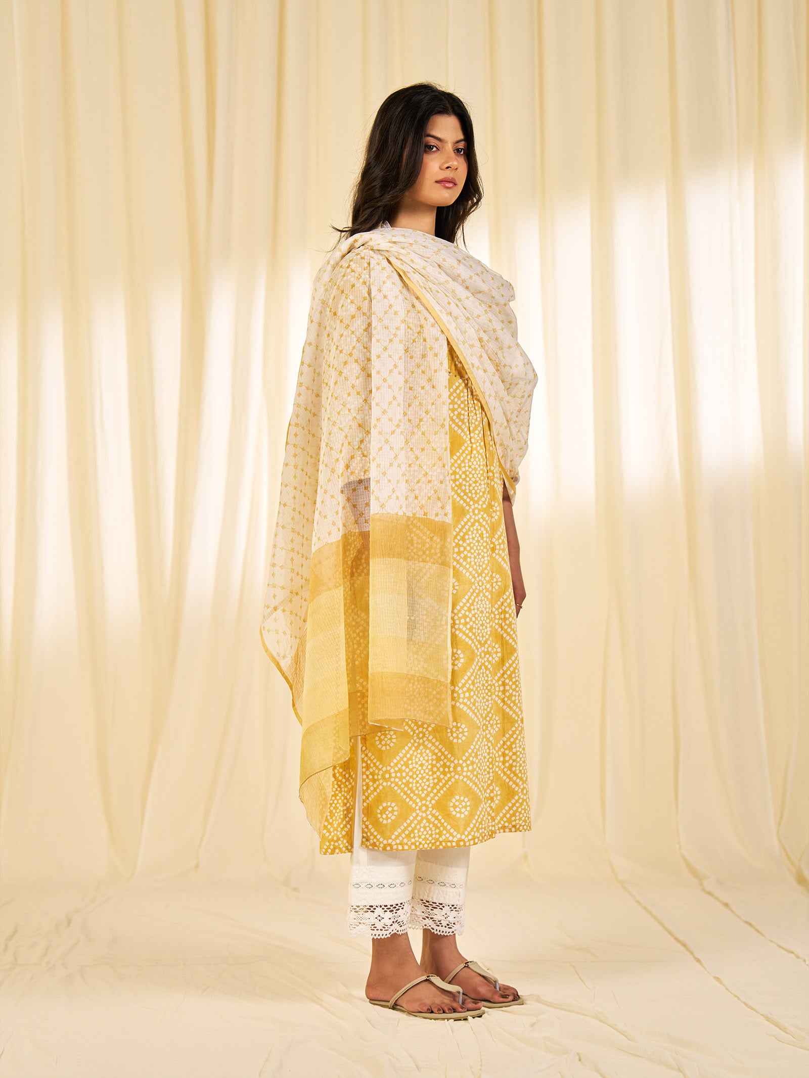 Block Bandhej Yellow Kota Dupatta