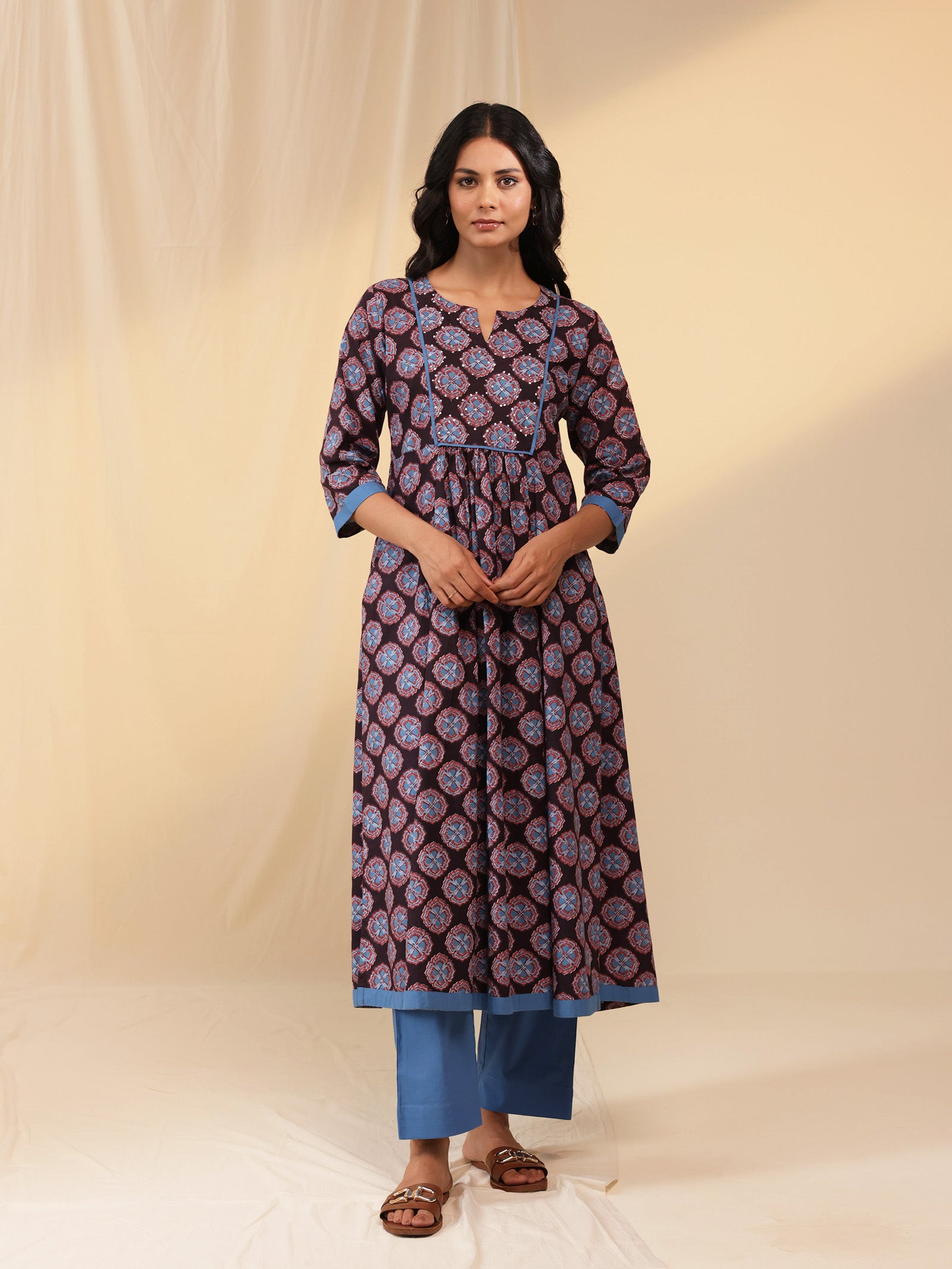 Blue Buttons Cotton Kurta