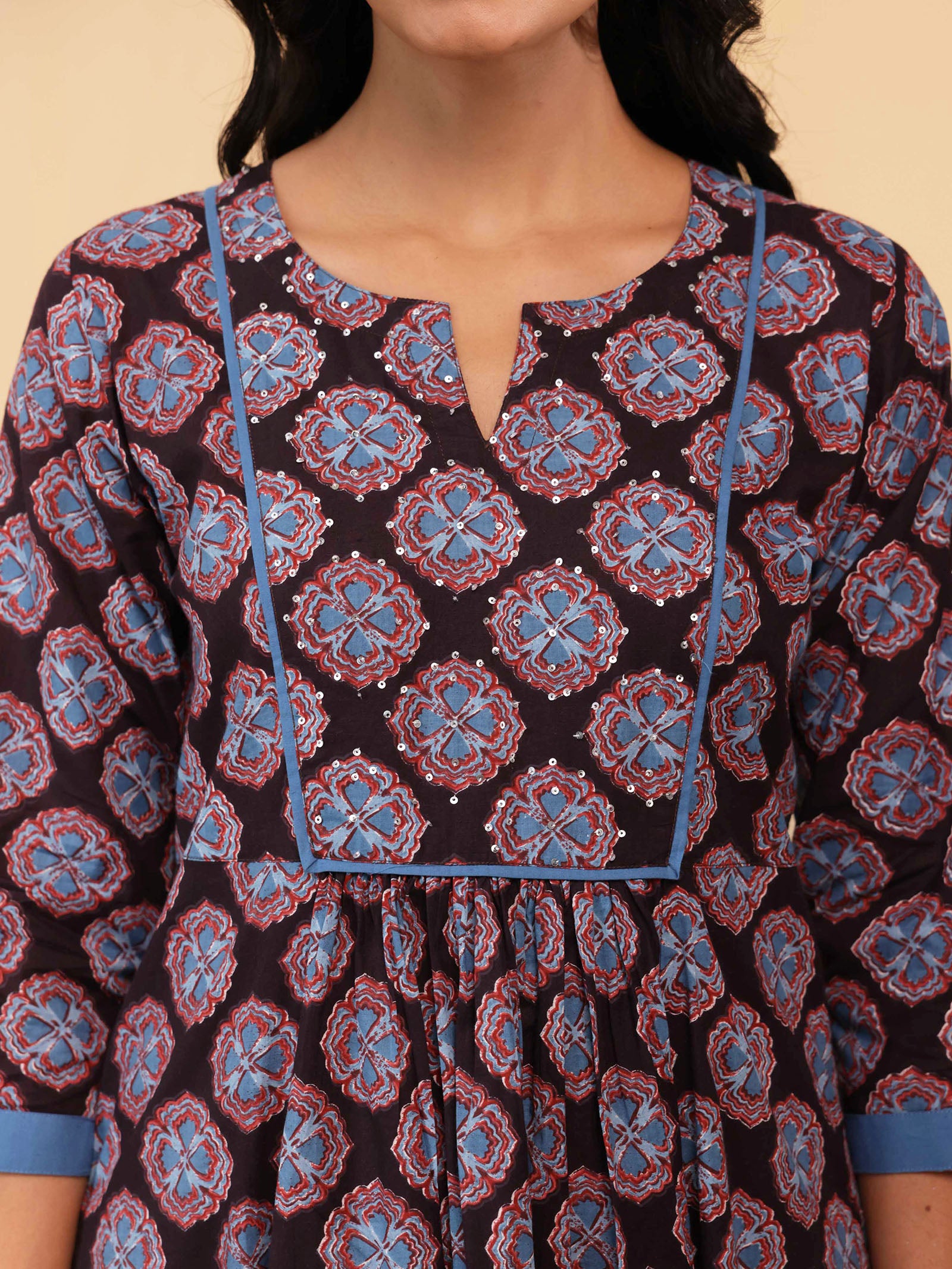 Blue Buttons Cotton Kurta