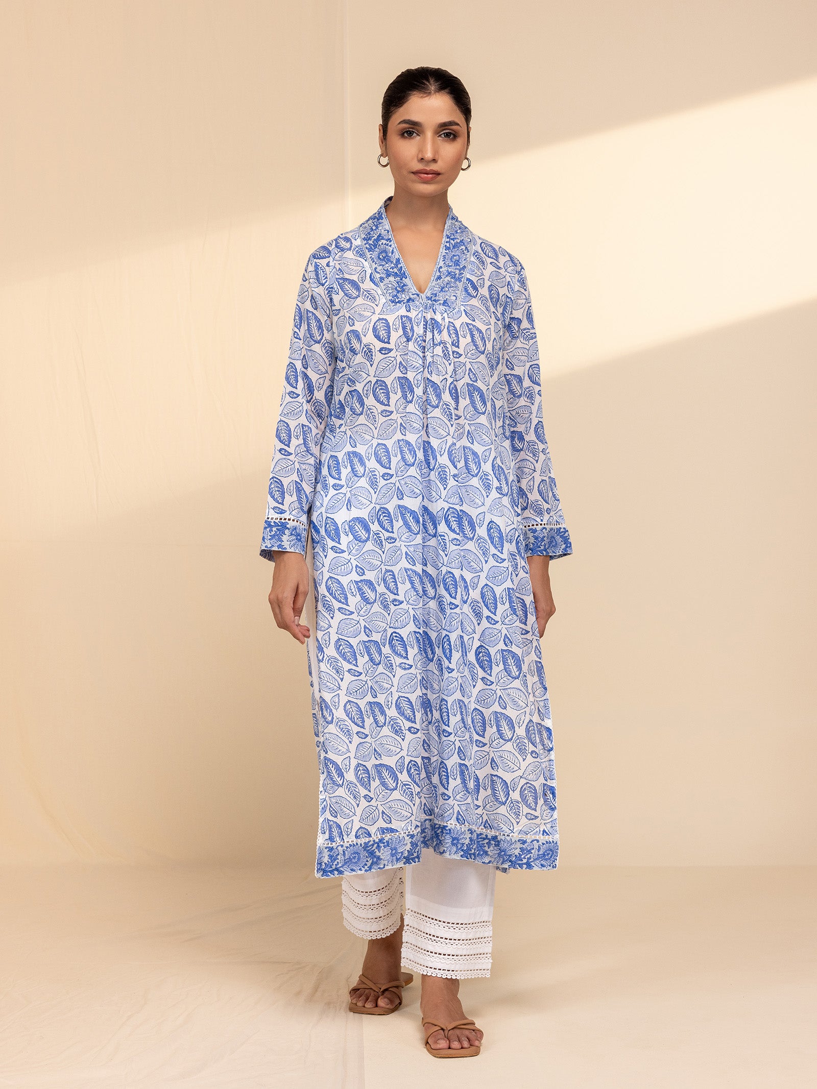 Blue Leaves Voile Kurta