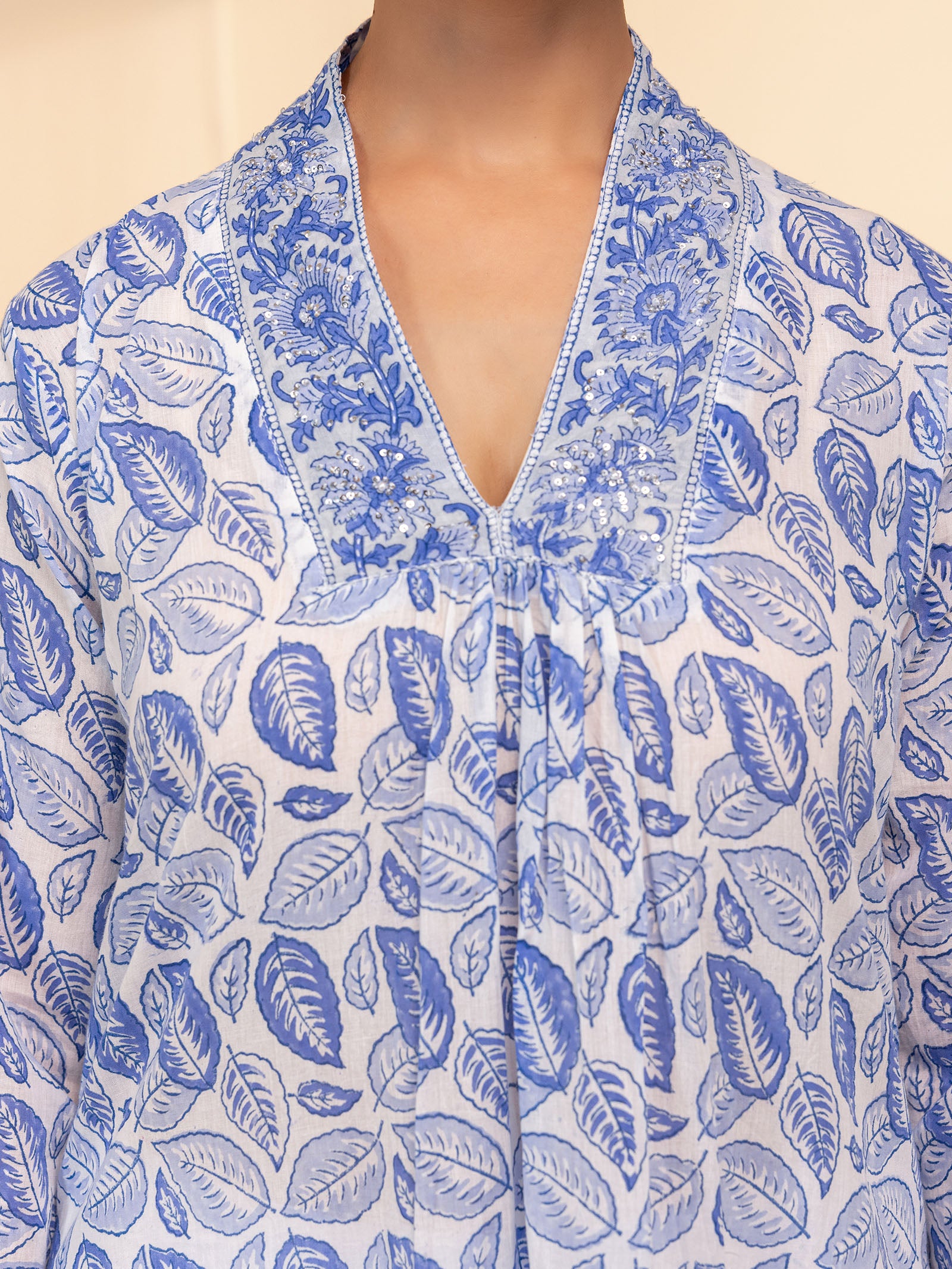 Blue Leaves Voile Kurta