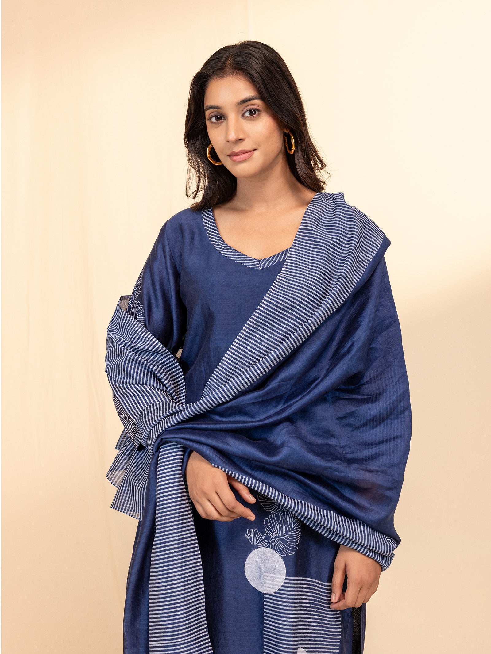 Blue Modern Chanderi Dupatta