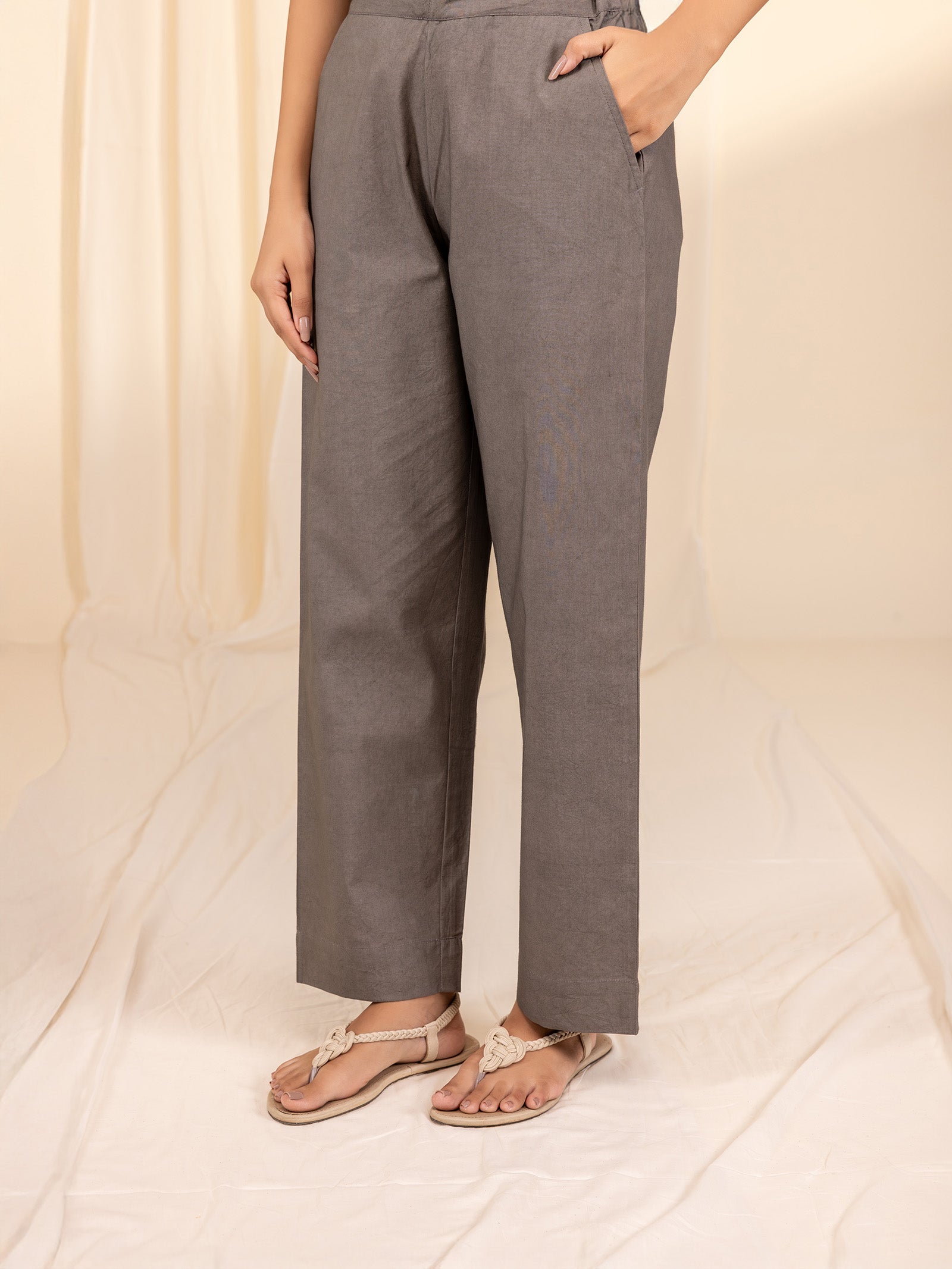 Blush Over Stone Cotton Straight Pants
