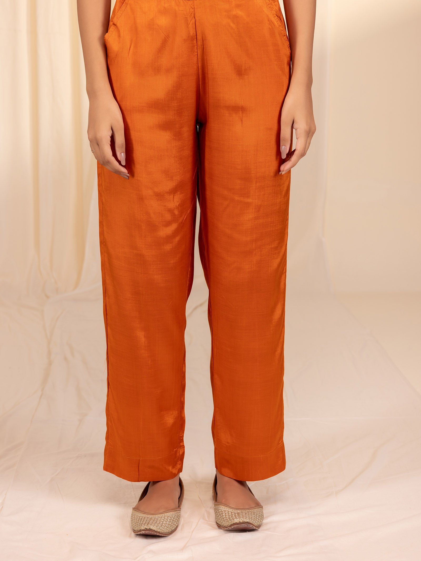 Bold and Beautiful Tangerine Bamboo Silk Straight Pant
