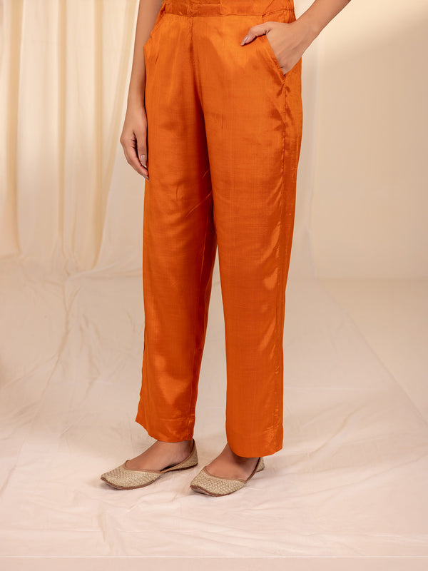 Printed Chanderi Silk Wide Leg Trousers for Women main image 1