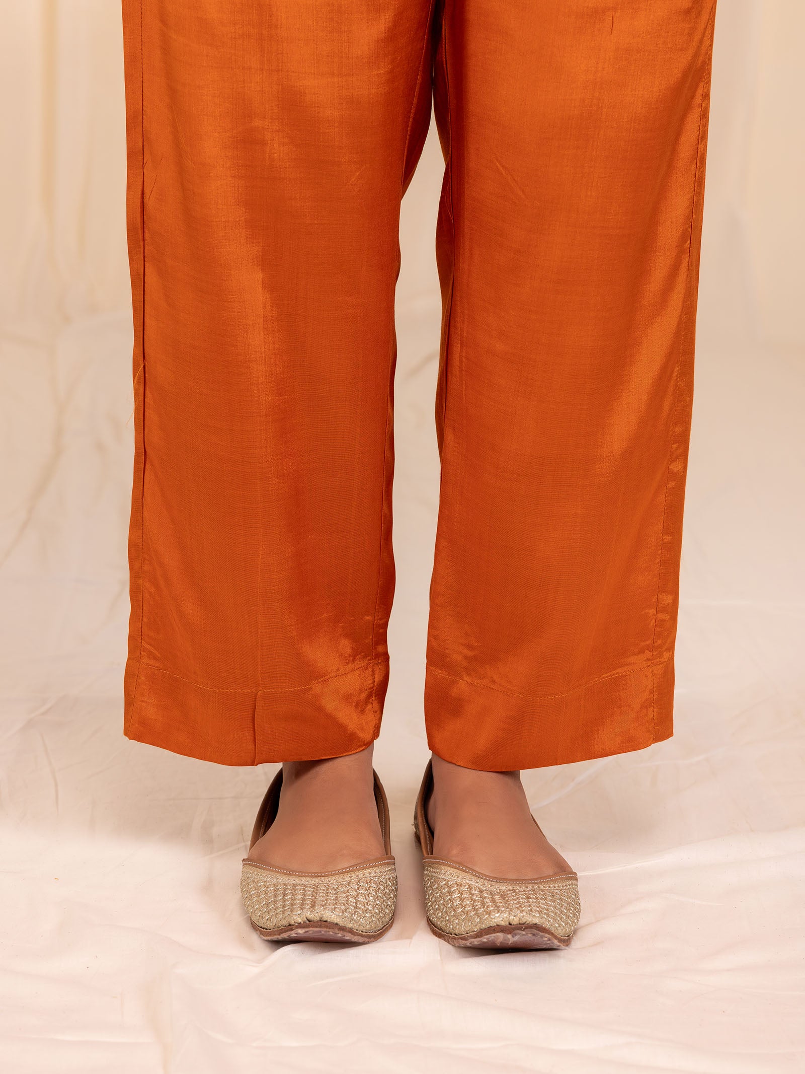 Bold and Beautiful Tangerine Bamboo Silk Straight Pant
