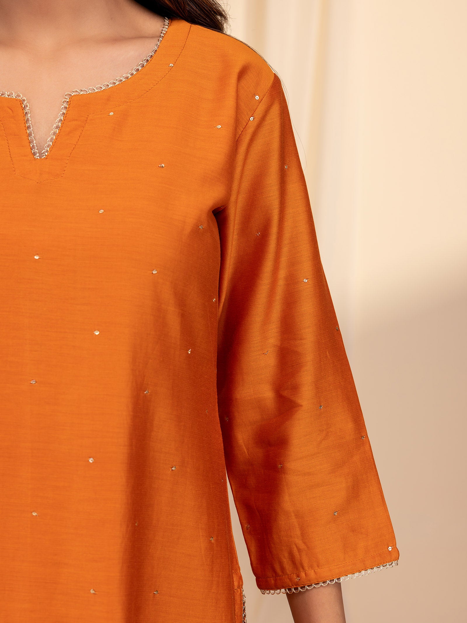 Bold and Beautiful Tangerine Chanderi Kurta