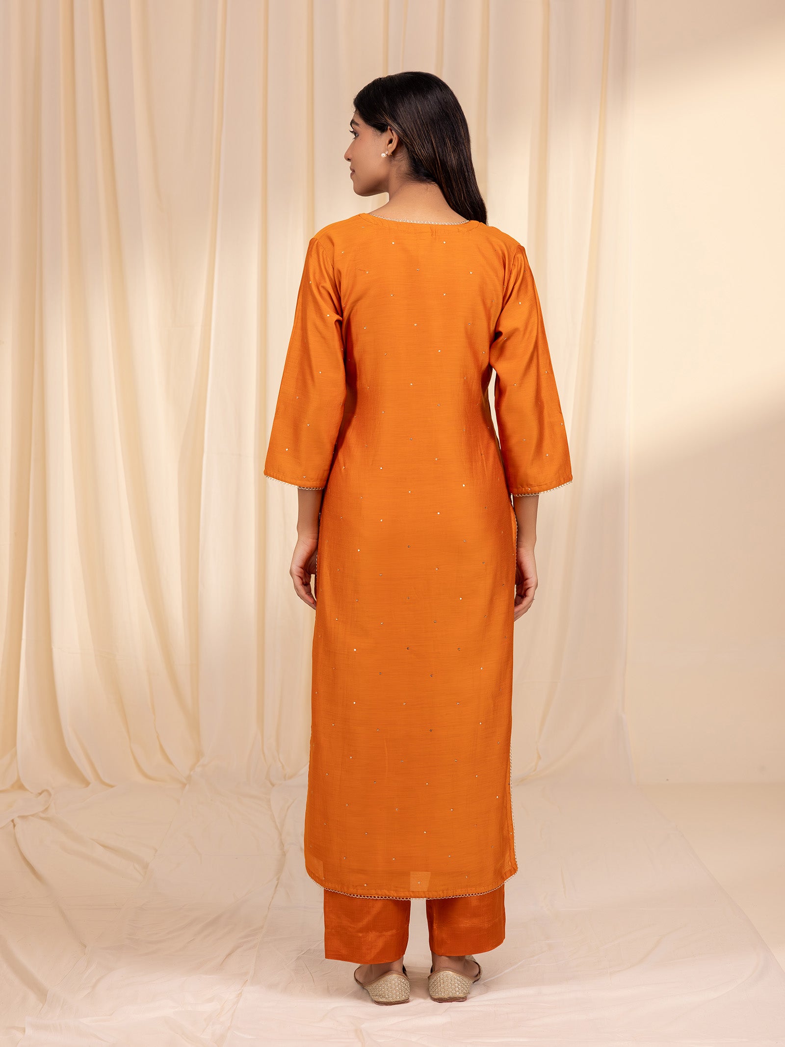 Bold and Beautiful Tangerine Chanderi Kurta