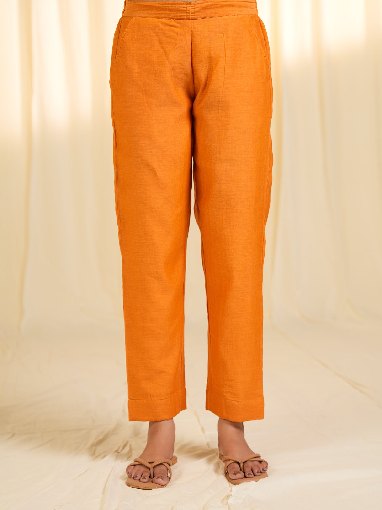 Burnt Gold Chanderi Straight Pants