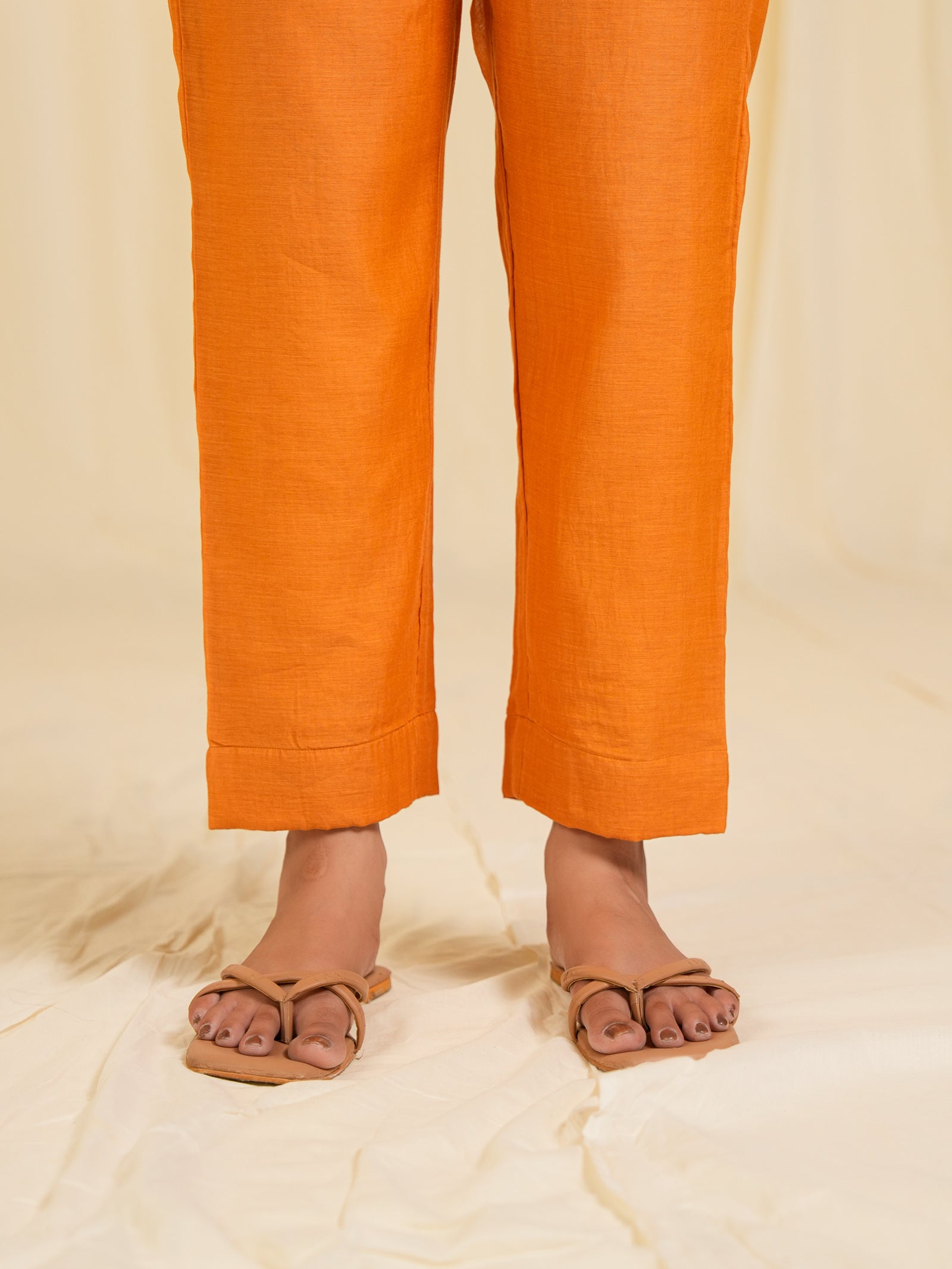 Burnt Gold Chanderi Straight Pants