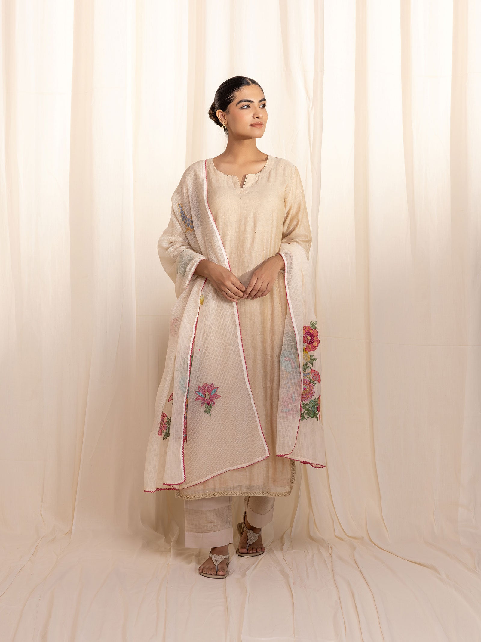 Celebration Beige Chanderi Kurta
