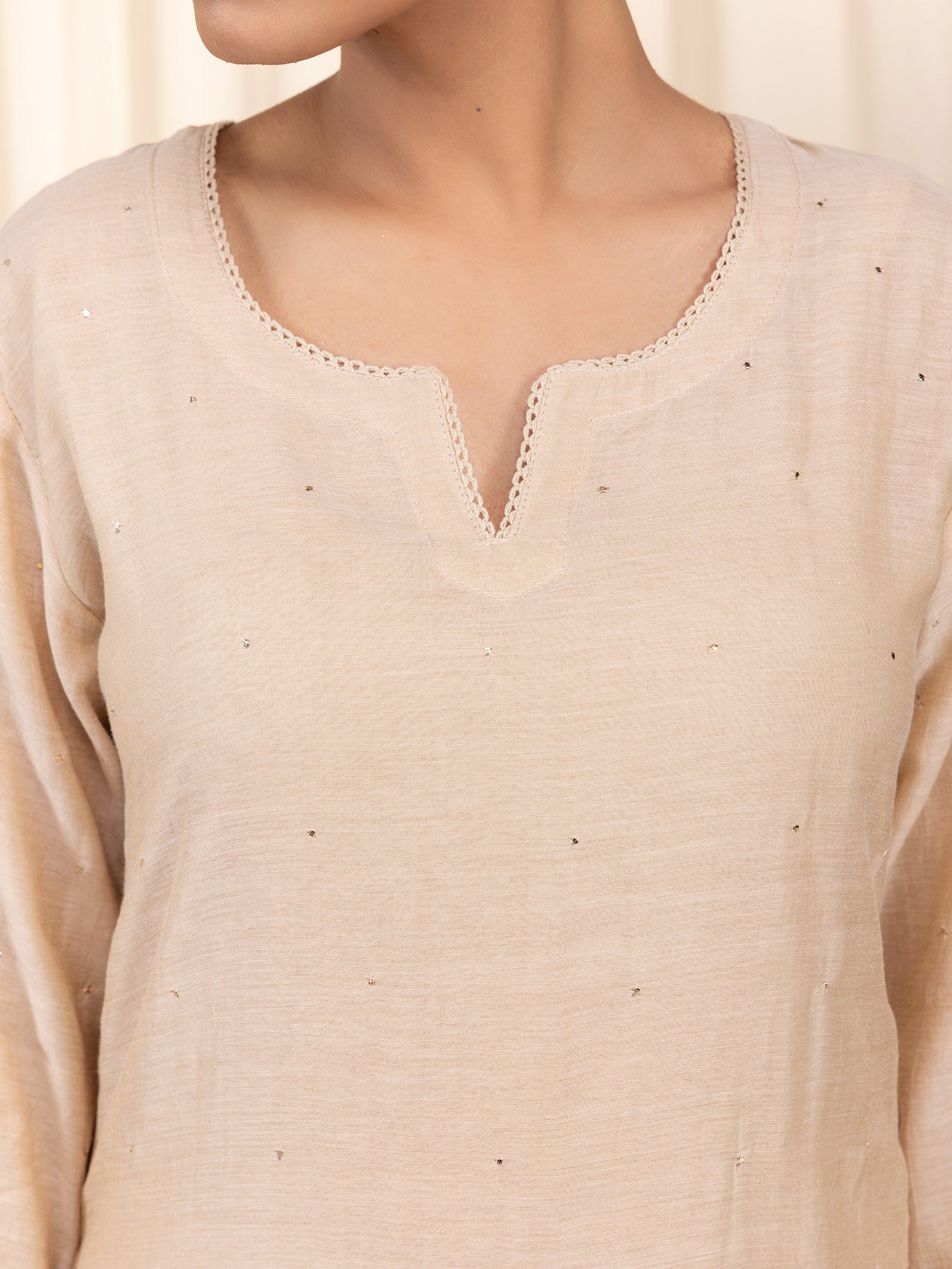 Celebration Beige Chanderi Kurta