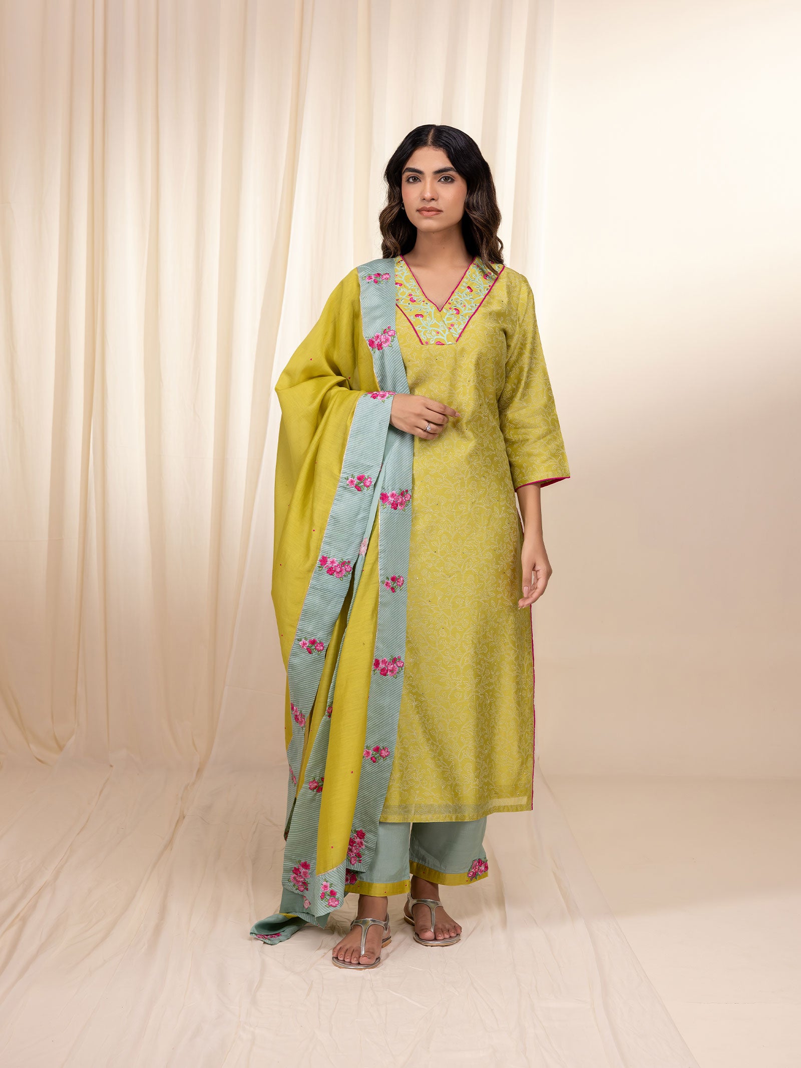 Celebration Citrus Chanderi Kurta