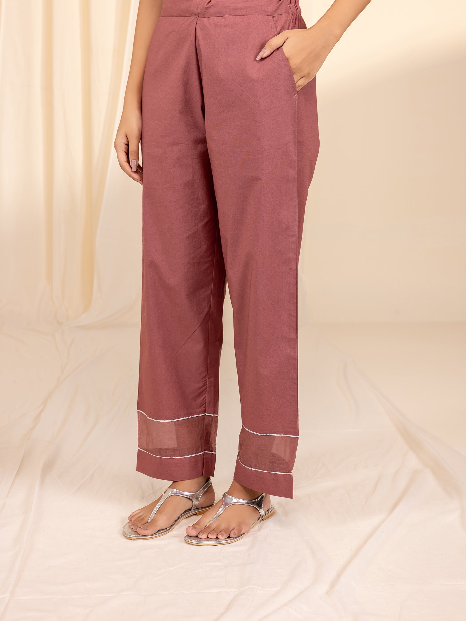 Celebration Dusty Rose Cotton Straight Pants