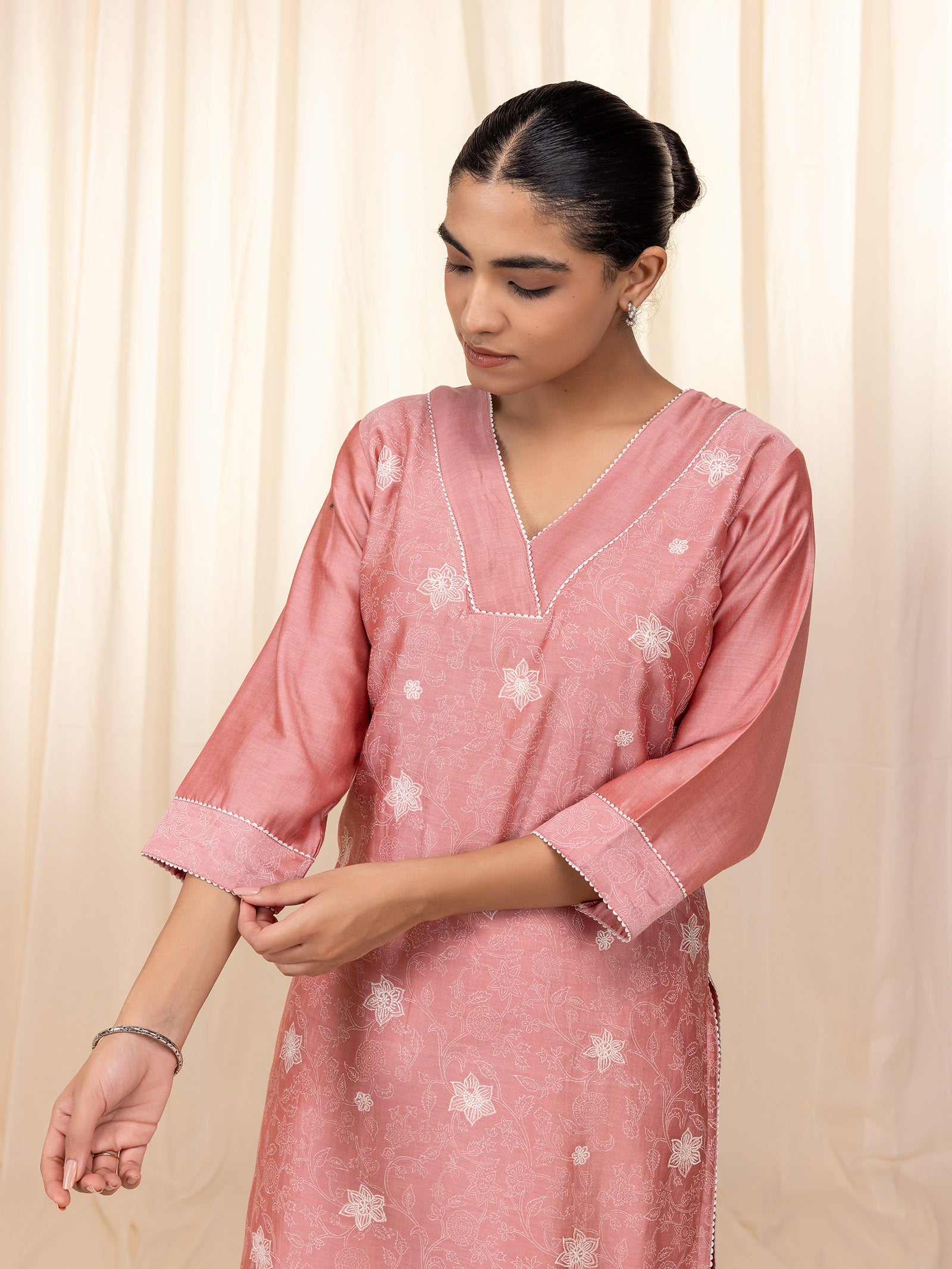 Celebration Peach Chanderi Kurta