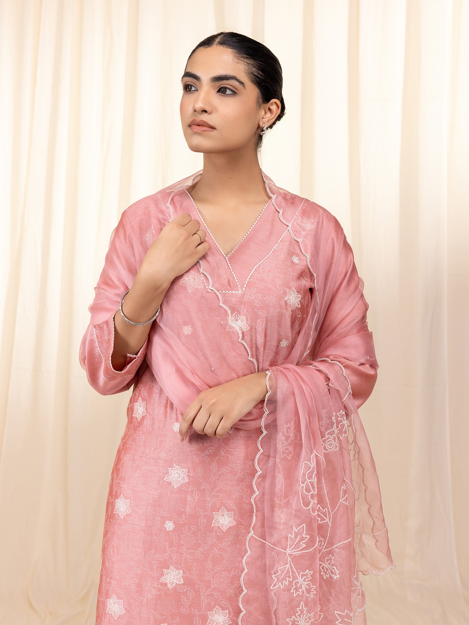 Celebration Peach Organza Dupatta