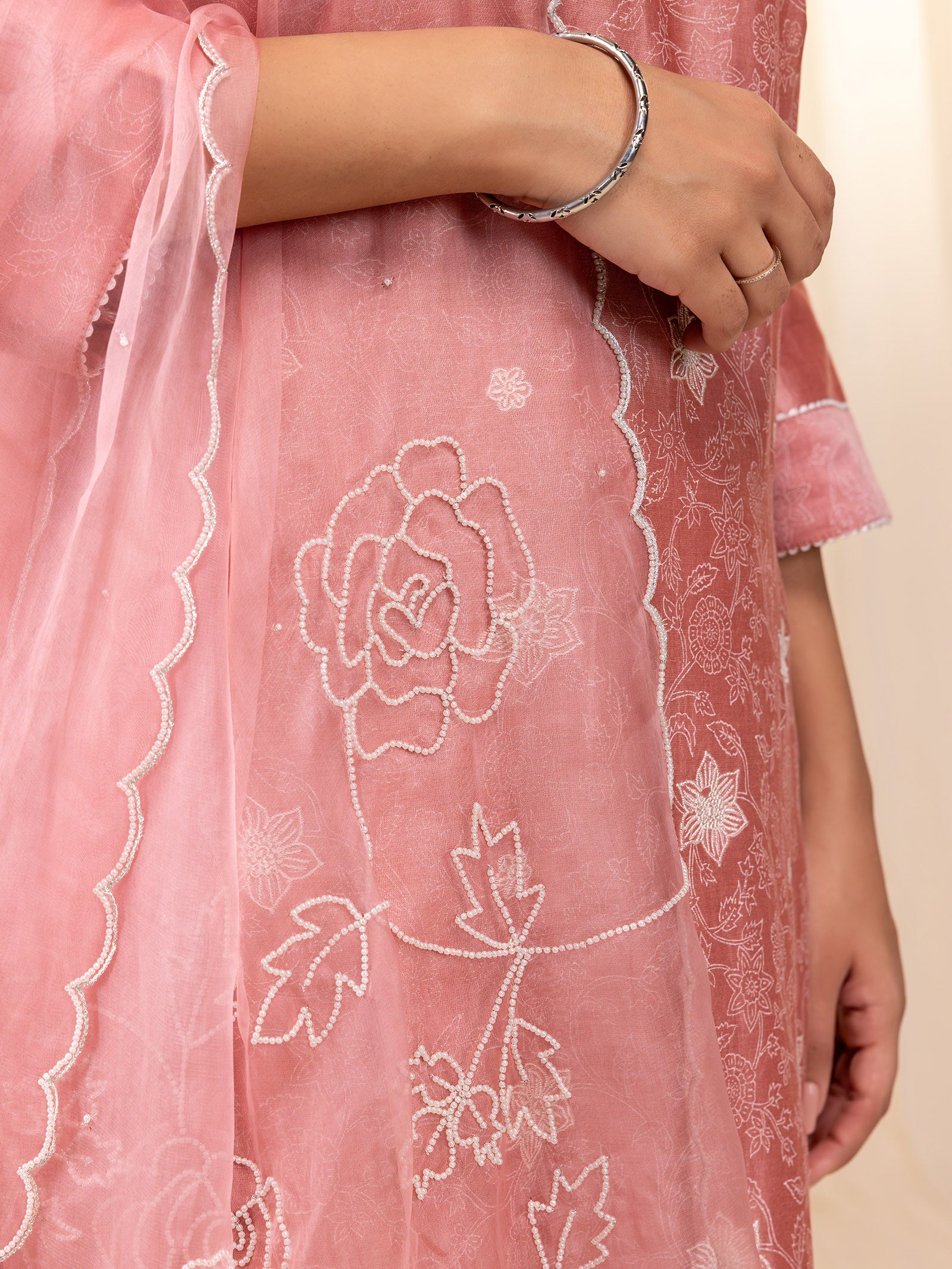 Celebration Peach Organza Dupatta