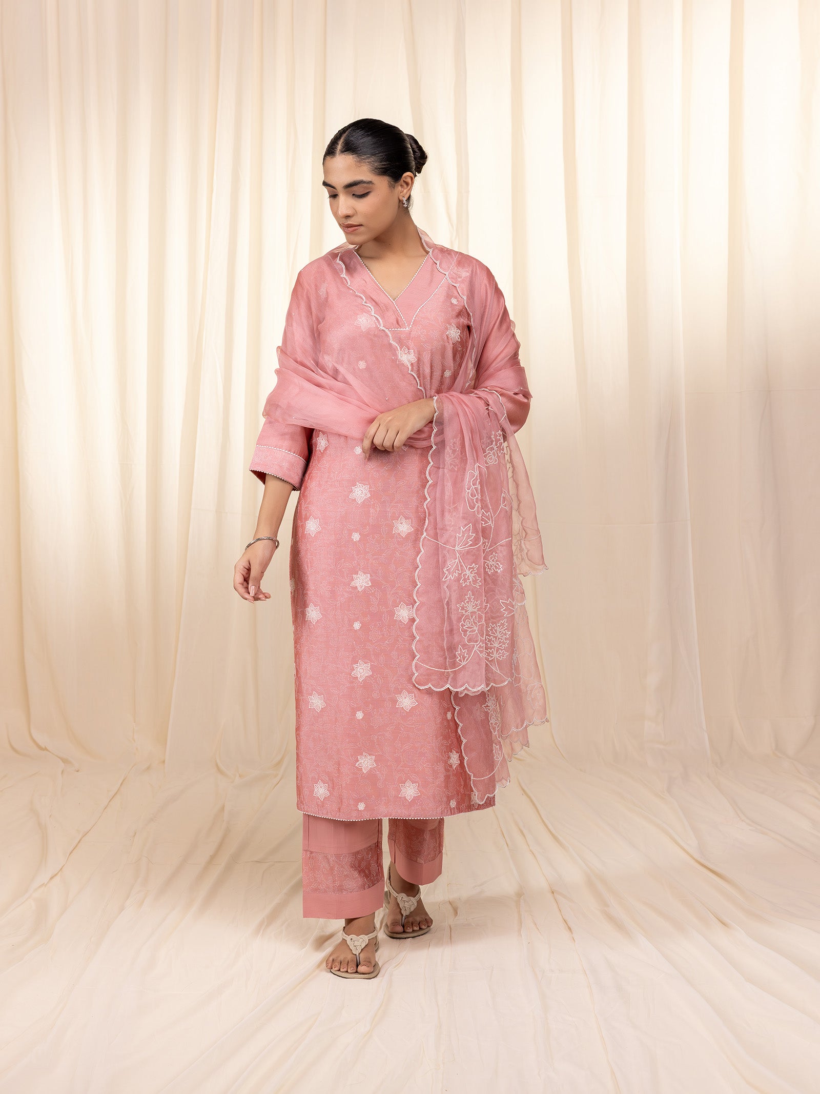 Celebration Peach Organza Dupatta