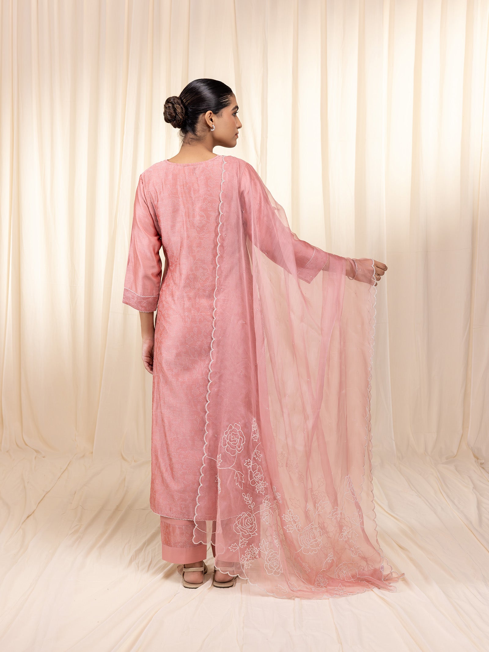 Celebration Peach Organza Dupatta